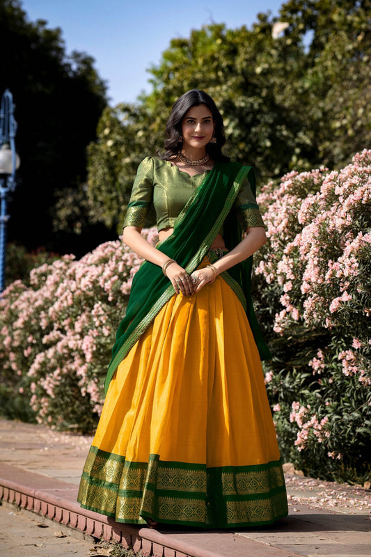 South Indian Kanchipuram Silk Lehenga Choli – Traditional Elegance with Zari Weaving - SEEANS