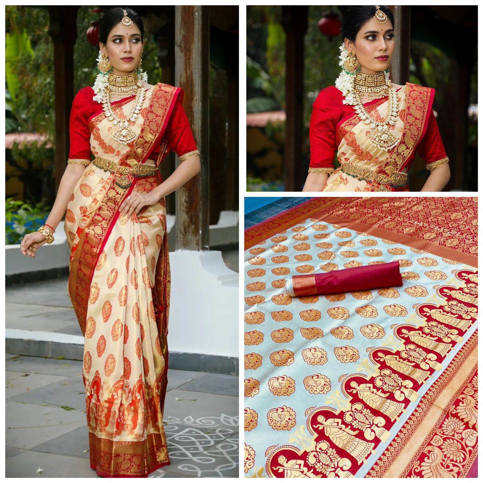 Kanjivaram Soft Lichi Silk Saree with Intricate Weaving & Rich Border - SEEANS