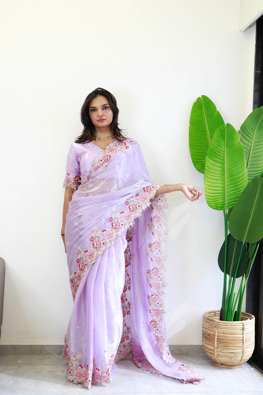 New Colour Burberry Jimmy Choo Shiny Embroidery Work Saree – Elegant & Stylish - SEEANS