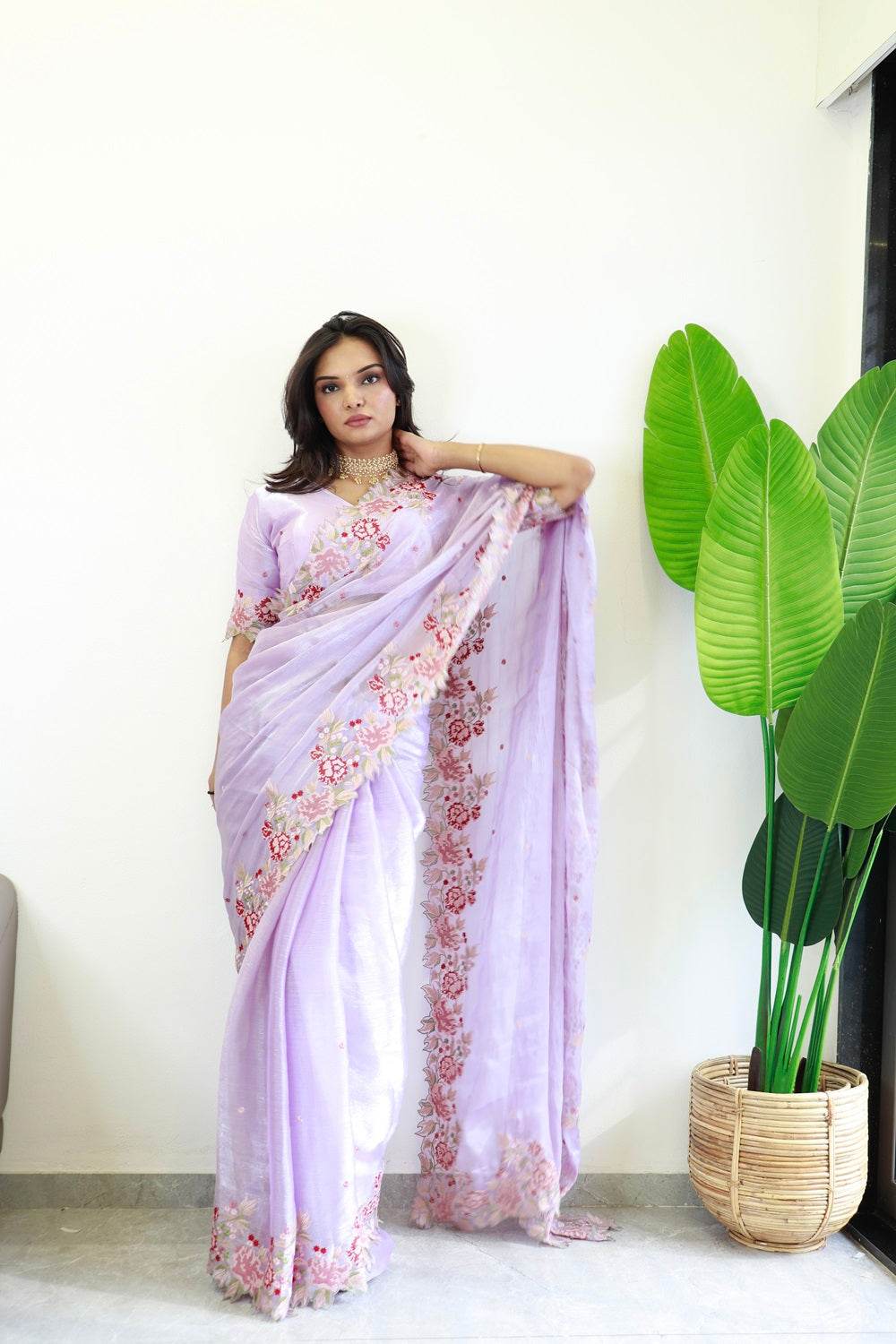 New Colour Burberry Jimmy Choo Shiny Embroidery Work Saree – Elegant & Stylish - SEEANS