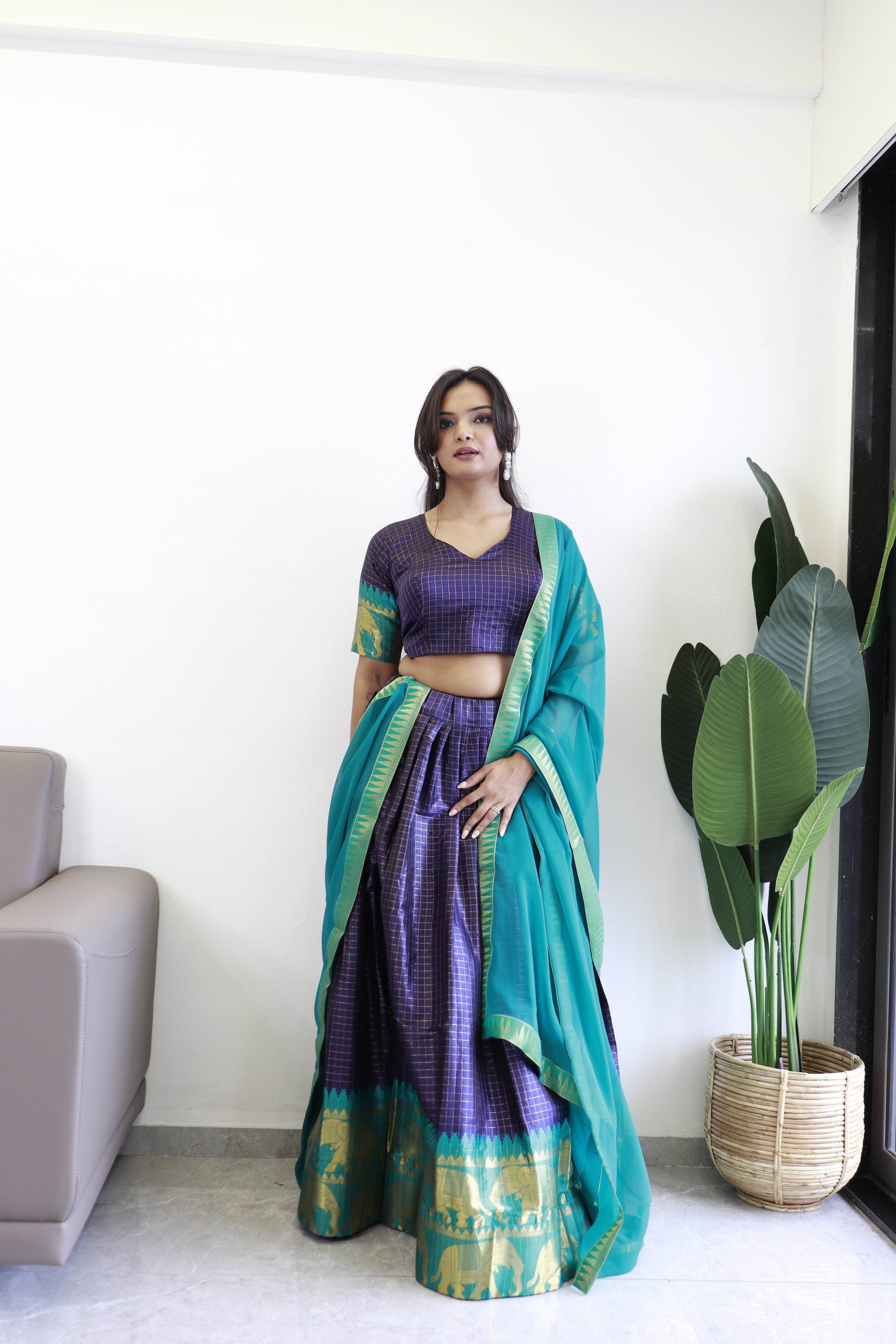 SEEANS Elephant Blue Silk Lehenga Choli with Georgette Dupatta - SEEANS