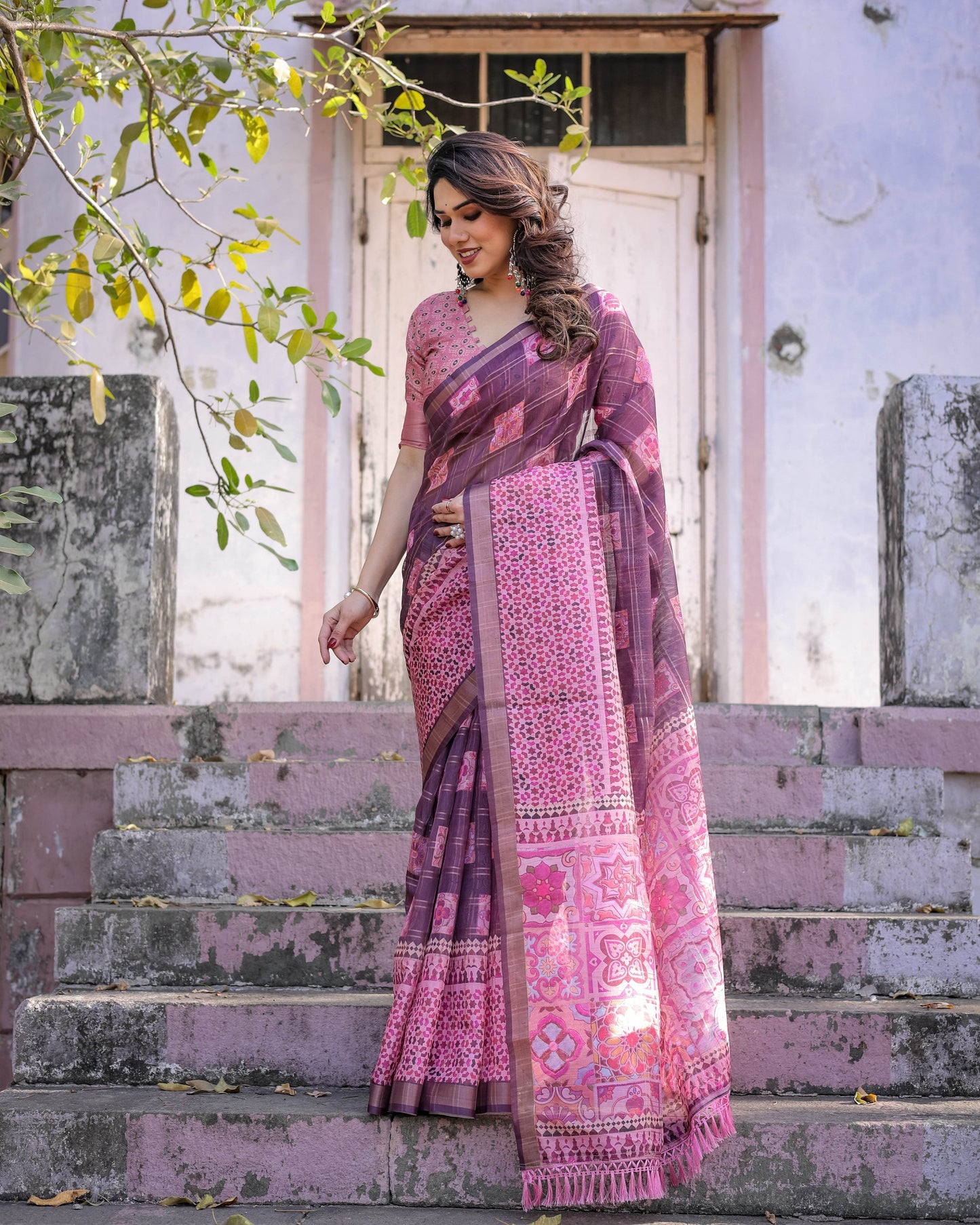 Multicolour Linen Saree with Traditional Patterns | Lightweight and Elegant - SEEANS