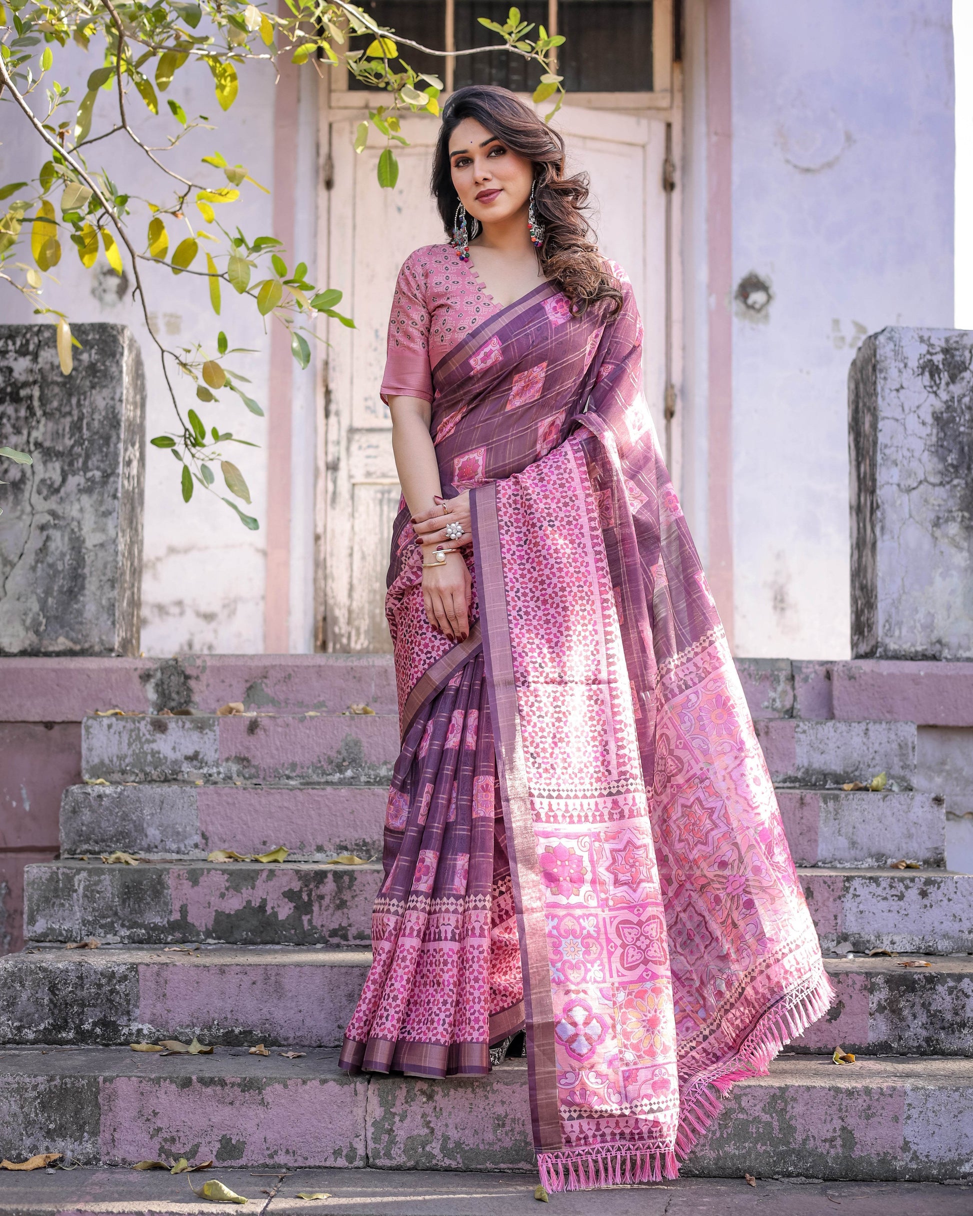 Multicolour Linen Saree with Traditional Patterns | Lightweight and Elegant - SEEANS