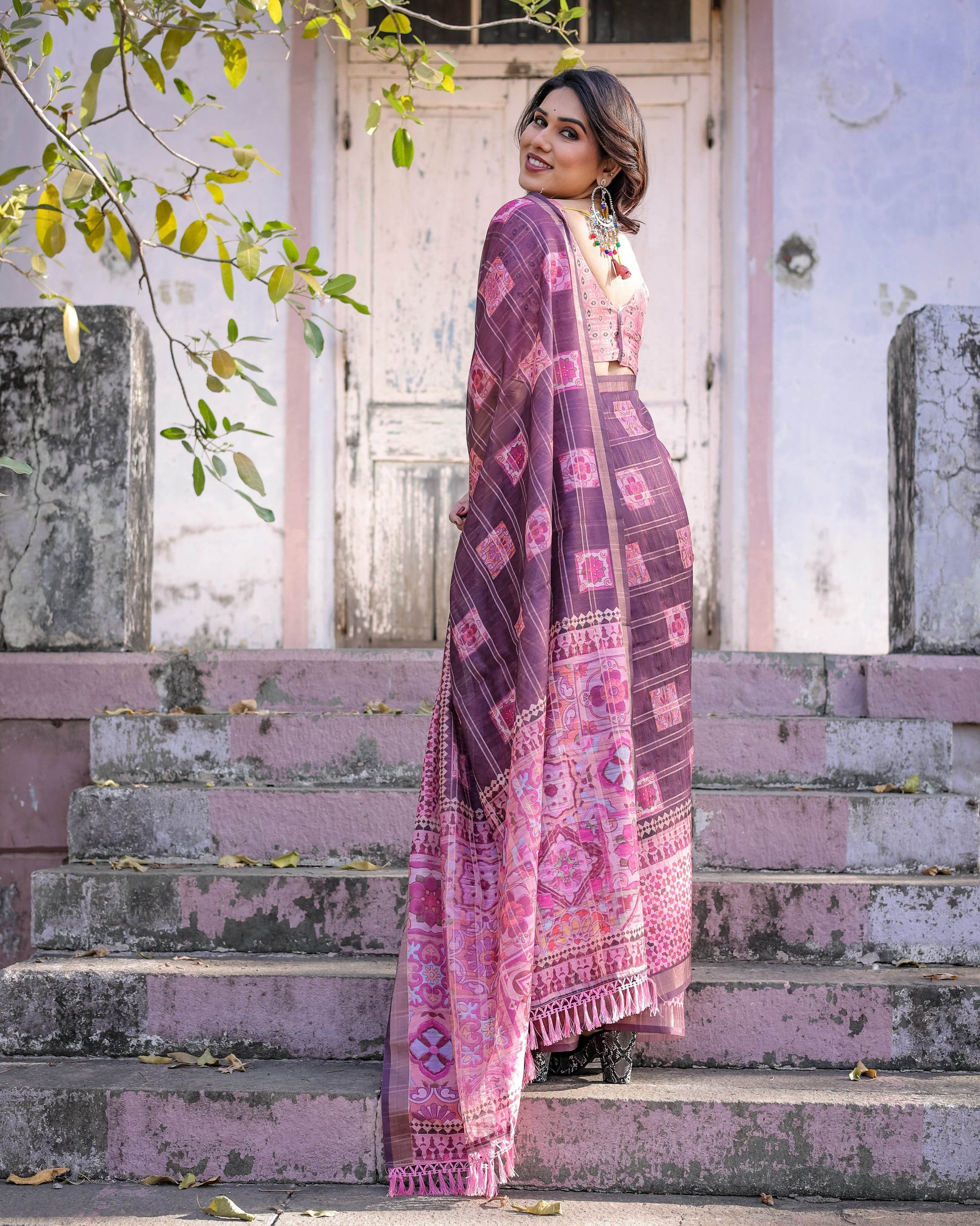 Multicolour Linen Saree with Traditional Patterns | Lightweight and Elegant - SEEANS