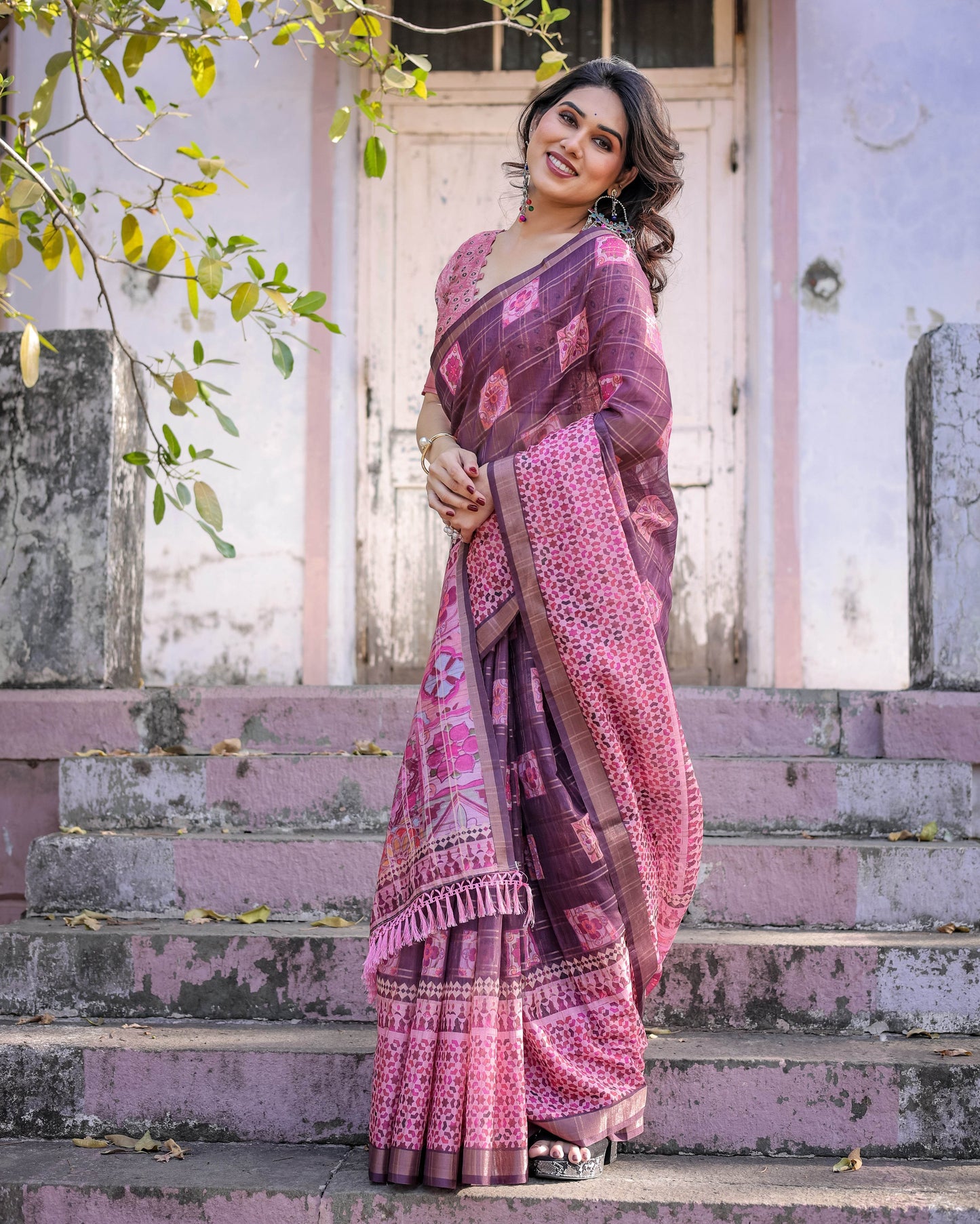 Multicolour Linen Saree with Traditional Patterns | Lightweight and Elegant - SEEANS