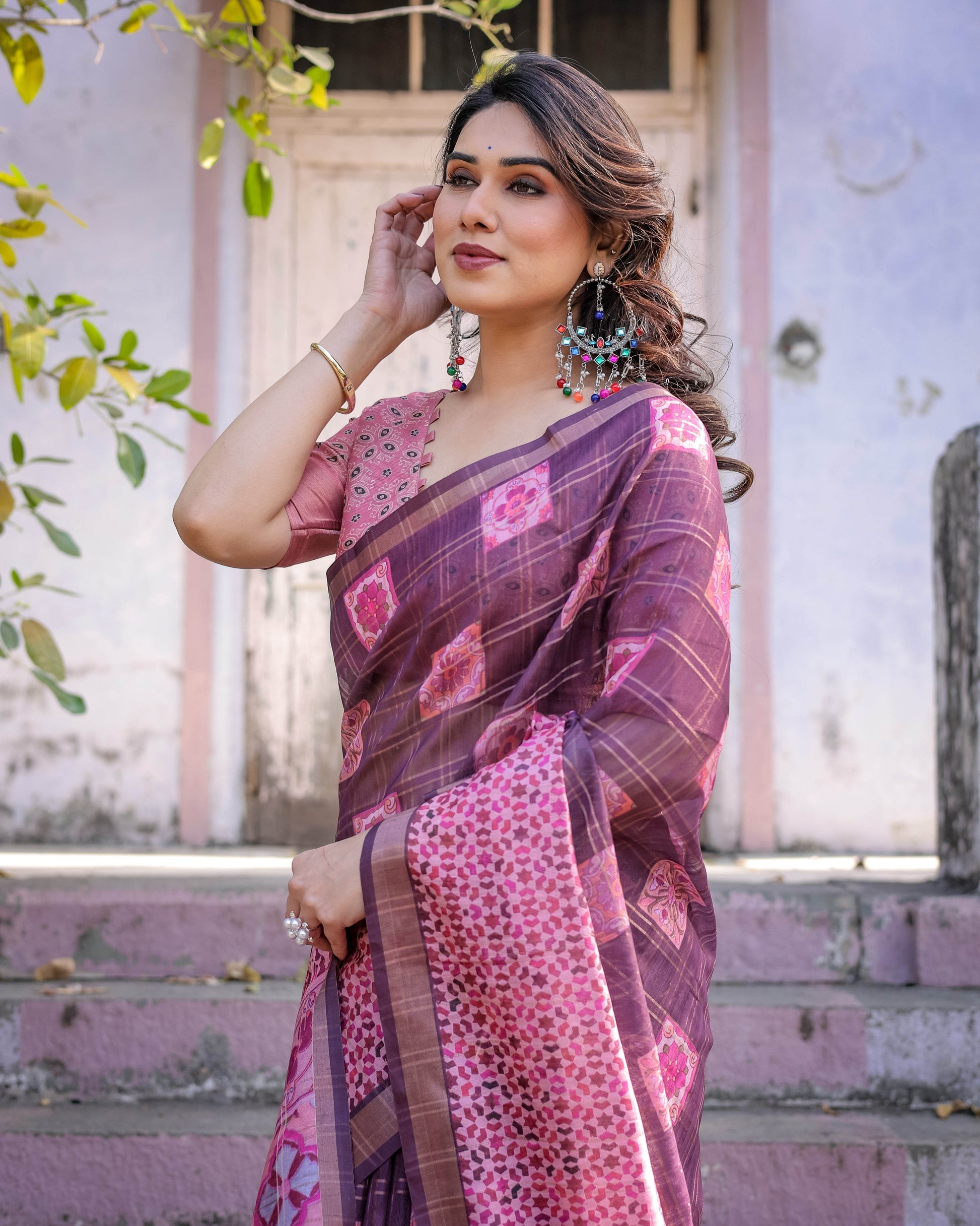 Multicolour Linen Saree with Traditional Patterns | Lightweight and Elegant - SEEANS