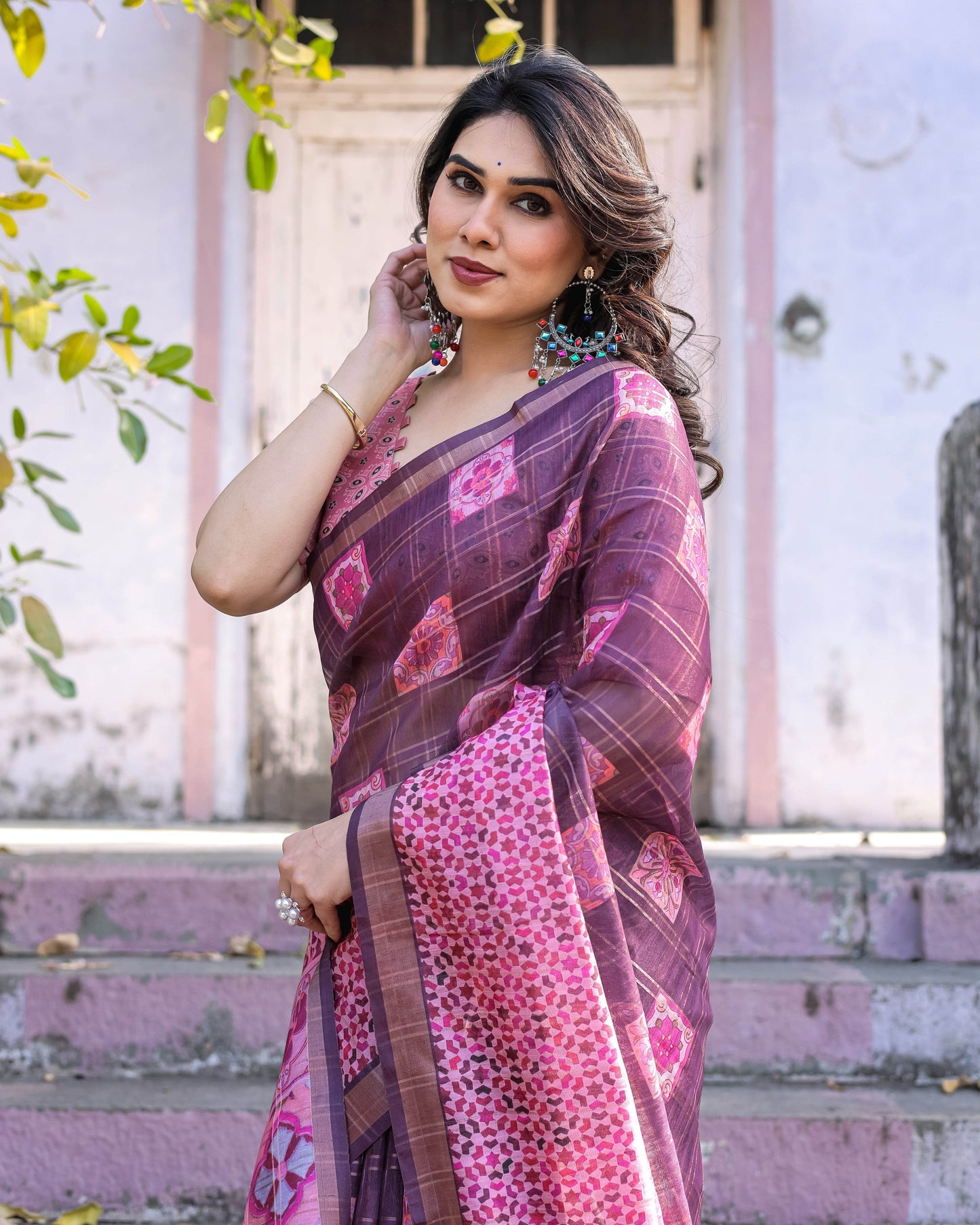 Multicolour Linen Saree with Traditional Patterns | Lightweight and Elegant - SEEANS