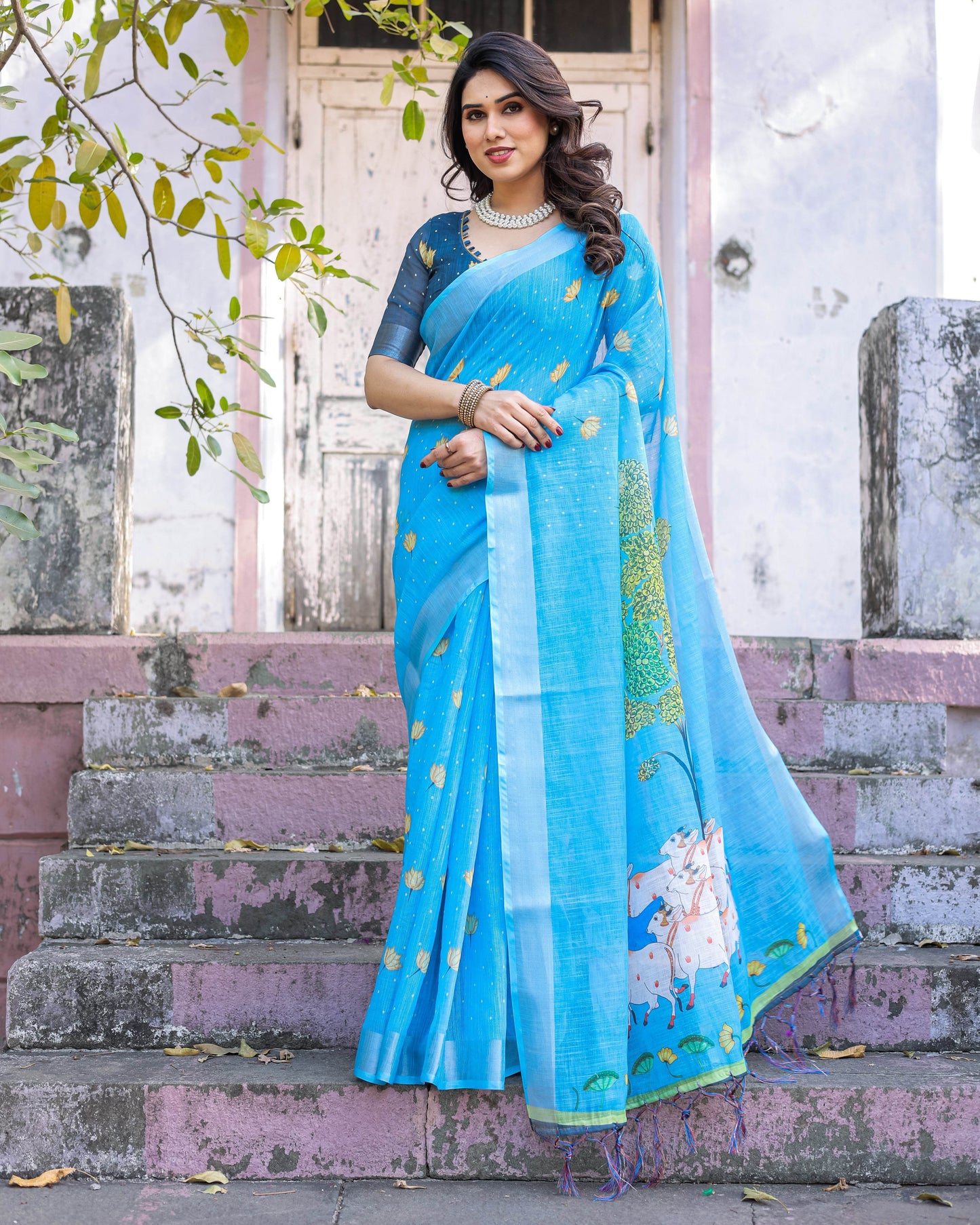 Multicolor Cotton Linen Saree with Traditional Patterns | Lightweight and Stylish - SEEANS