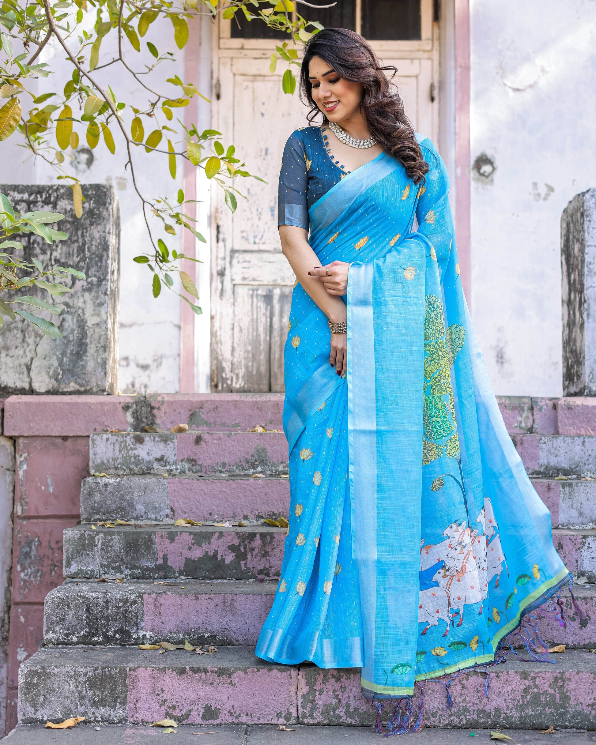 Multicolor Cotton Linen Saree with Traditional Patterns | Lightweight and Stylish - SEEANS