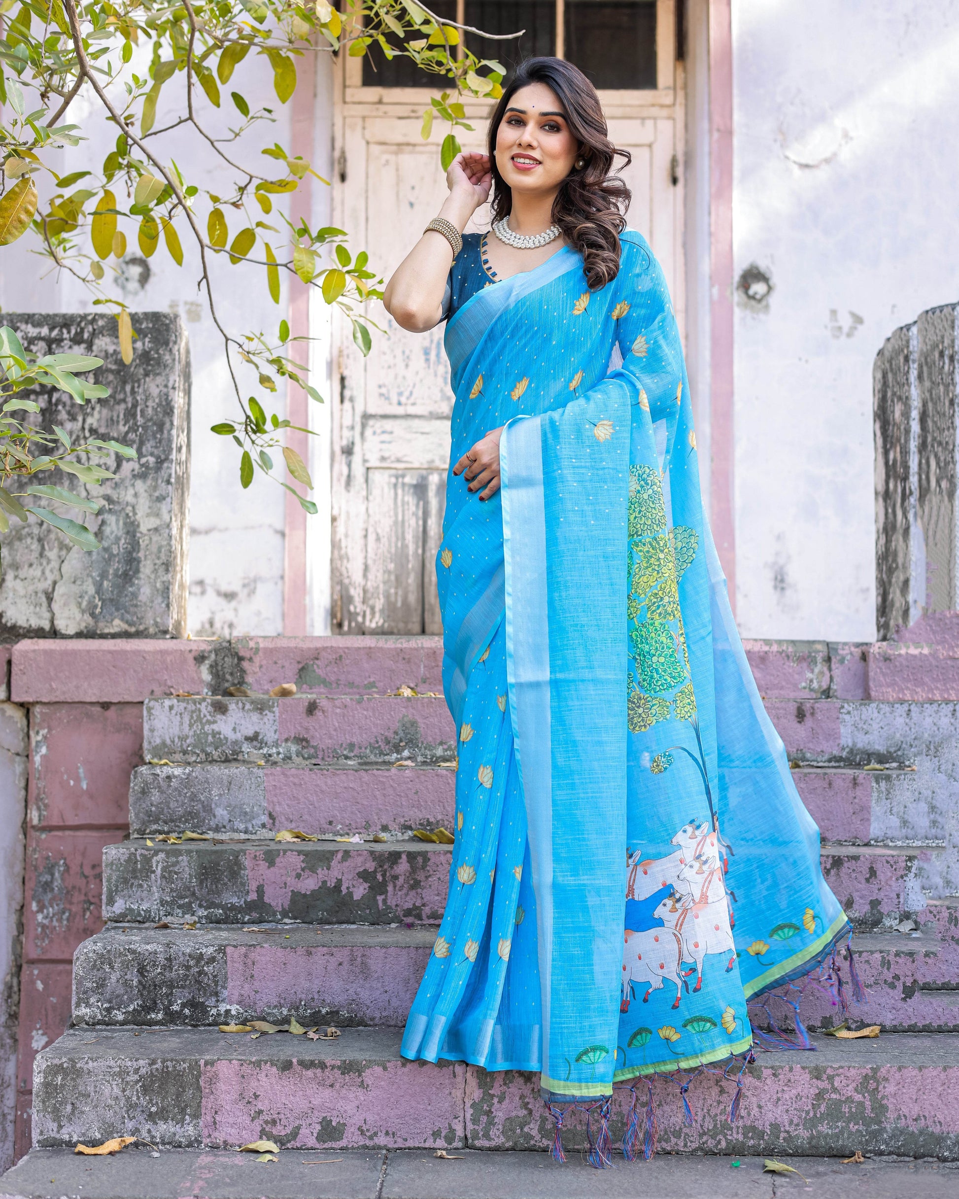 Multicolor Cotton Linen Saree with Traditional Patterns | Lightweight and Stylish - SEEANS