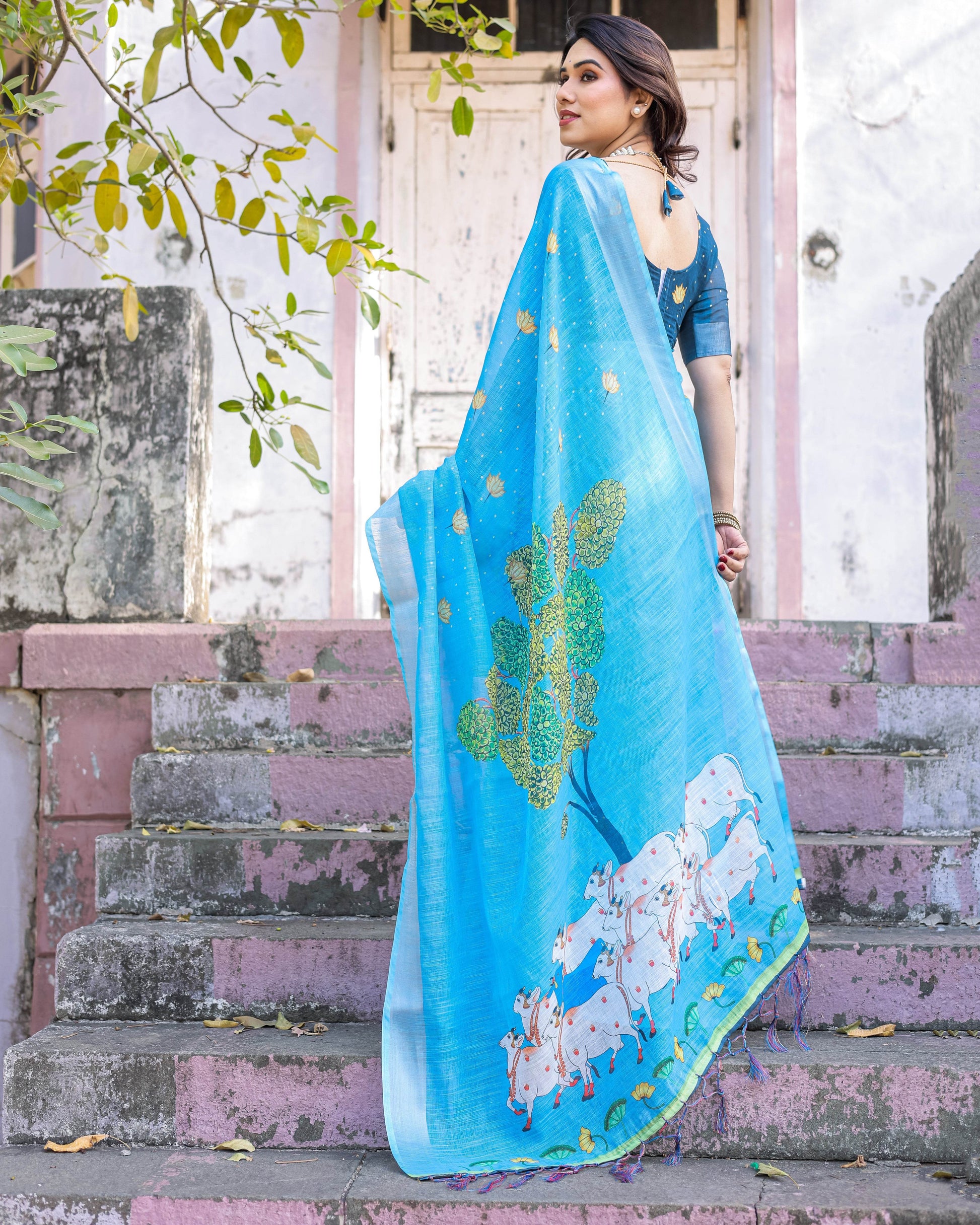 Multicolor Cotton Linen Saree with Traditional Patterns | Lightweight and Stylish - SEEANS