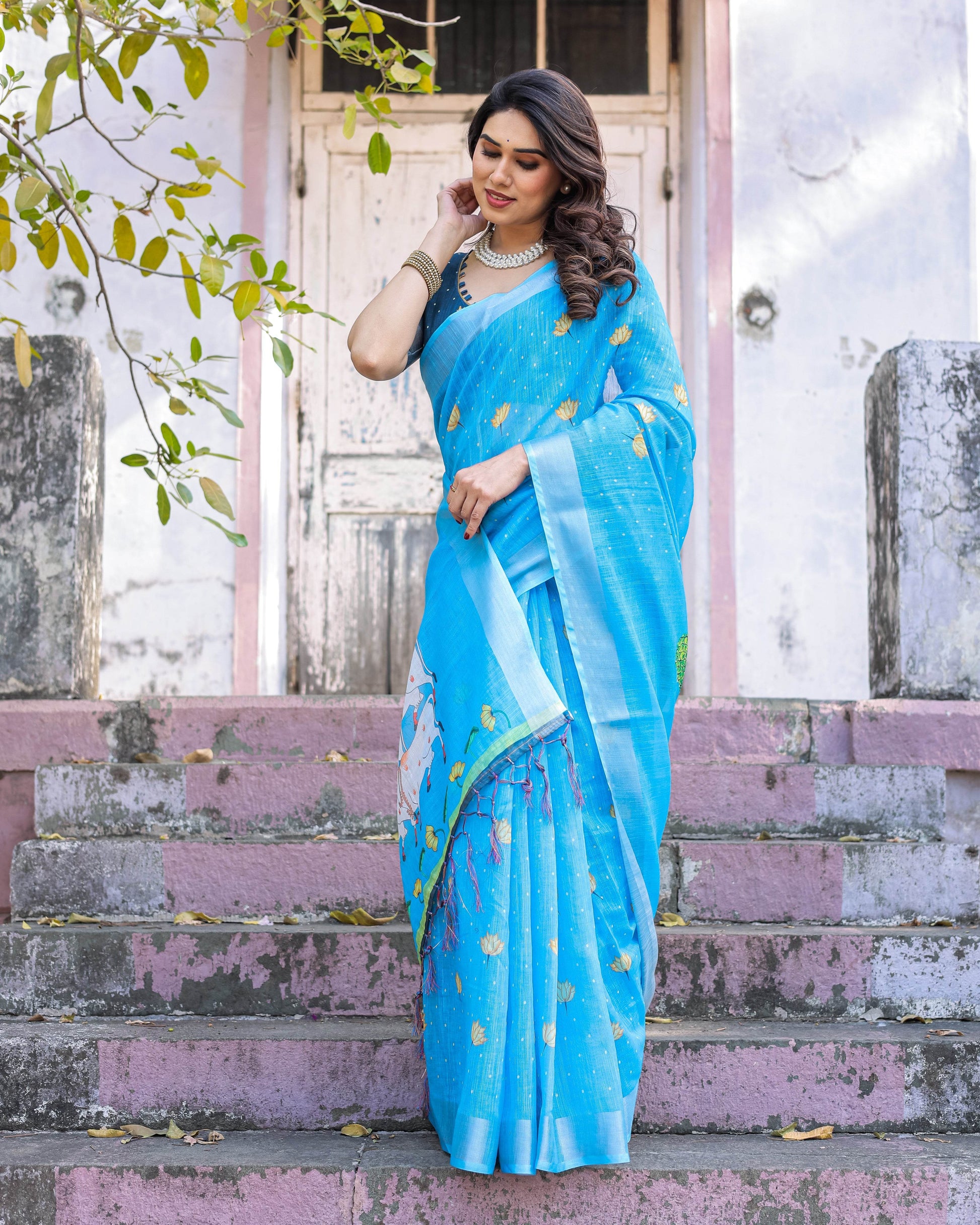 Multicolor Cotton Linen Saree with Traditional Patterns | Lightweight and Stylish - SEEANS