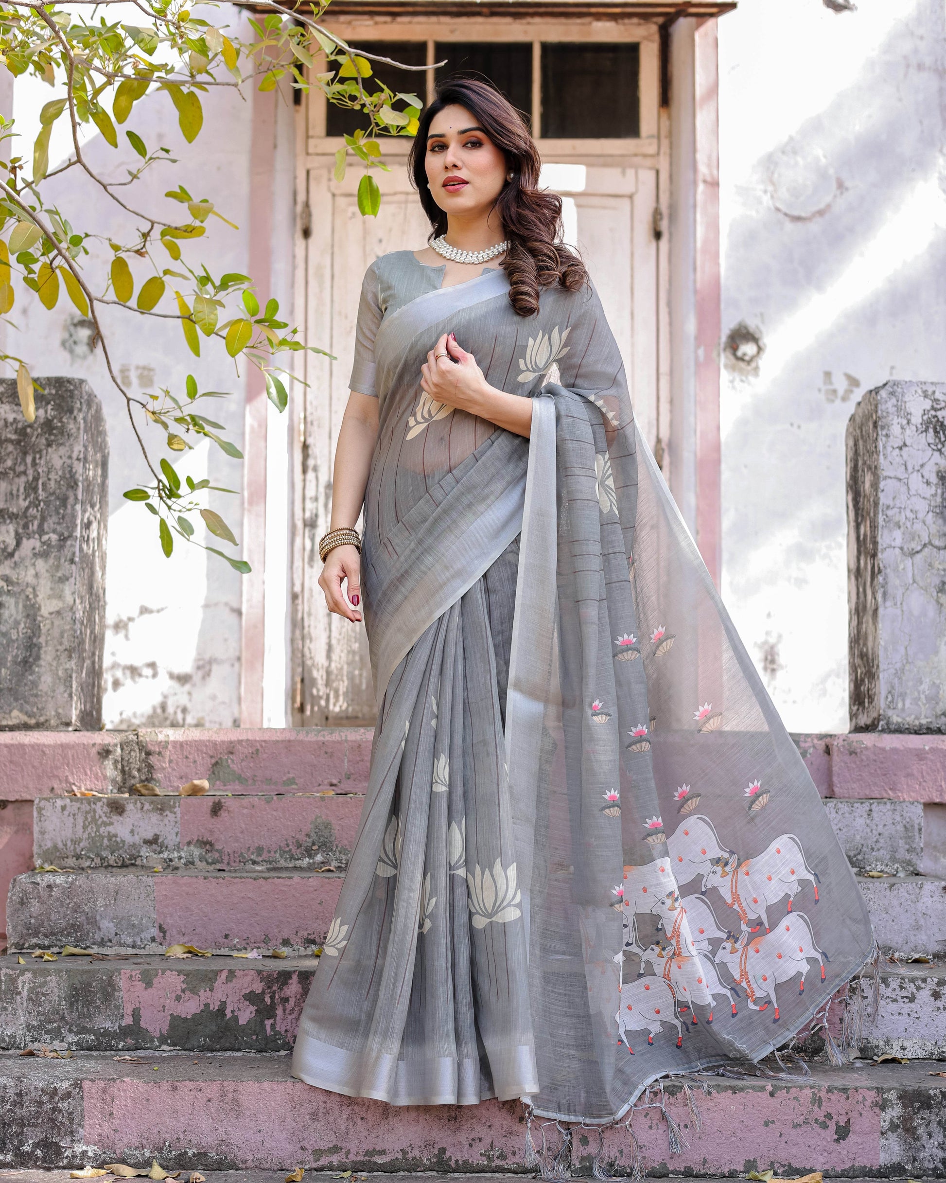 Multicolour Cotton Linen Saree with Traditional Patterns | Lightweight - SEEANS