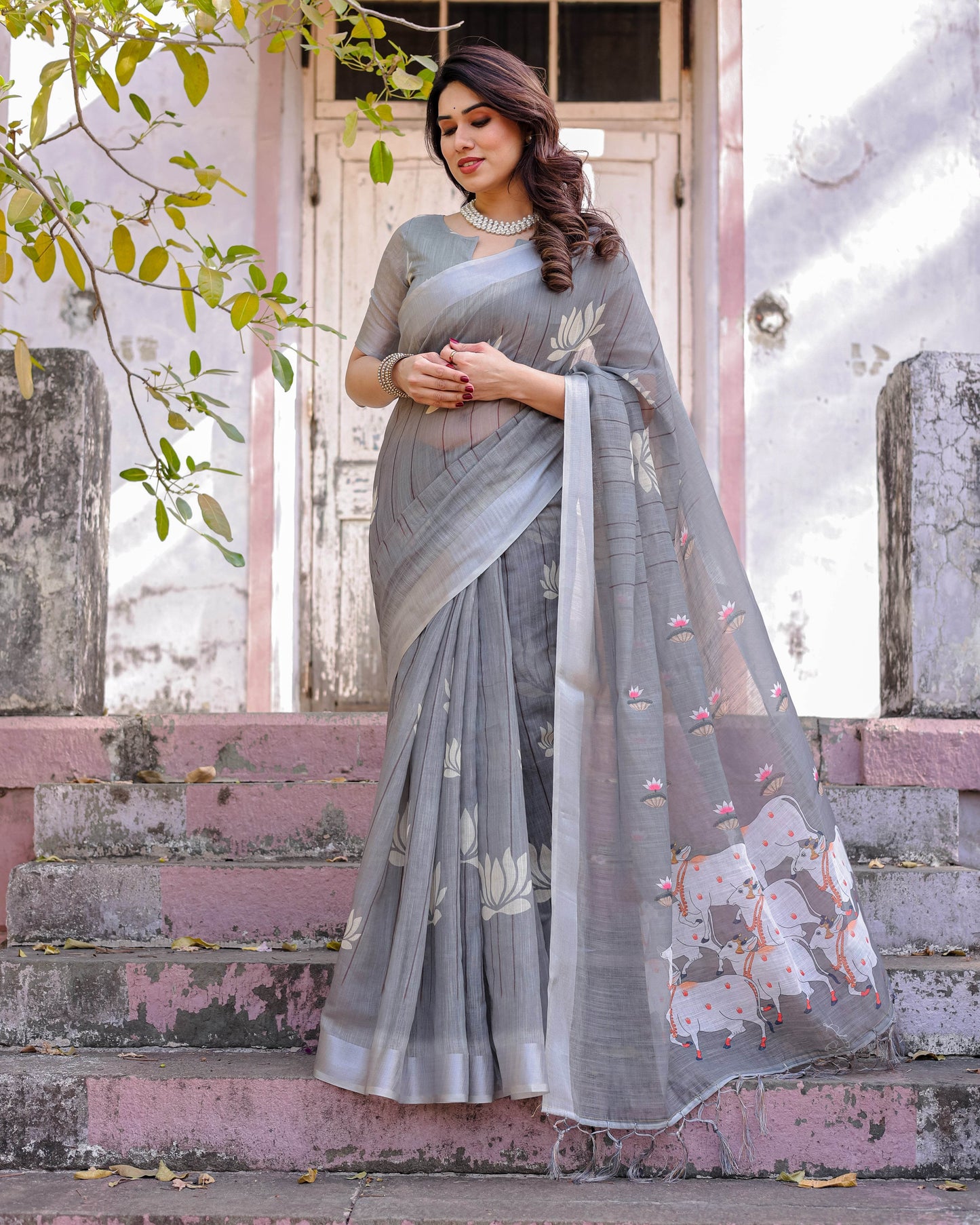 Multicolour Cotton Linen Saree with Traditional Patterns | Lightweight - SEEANS