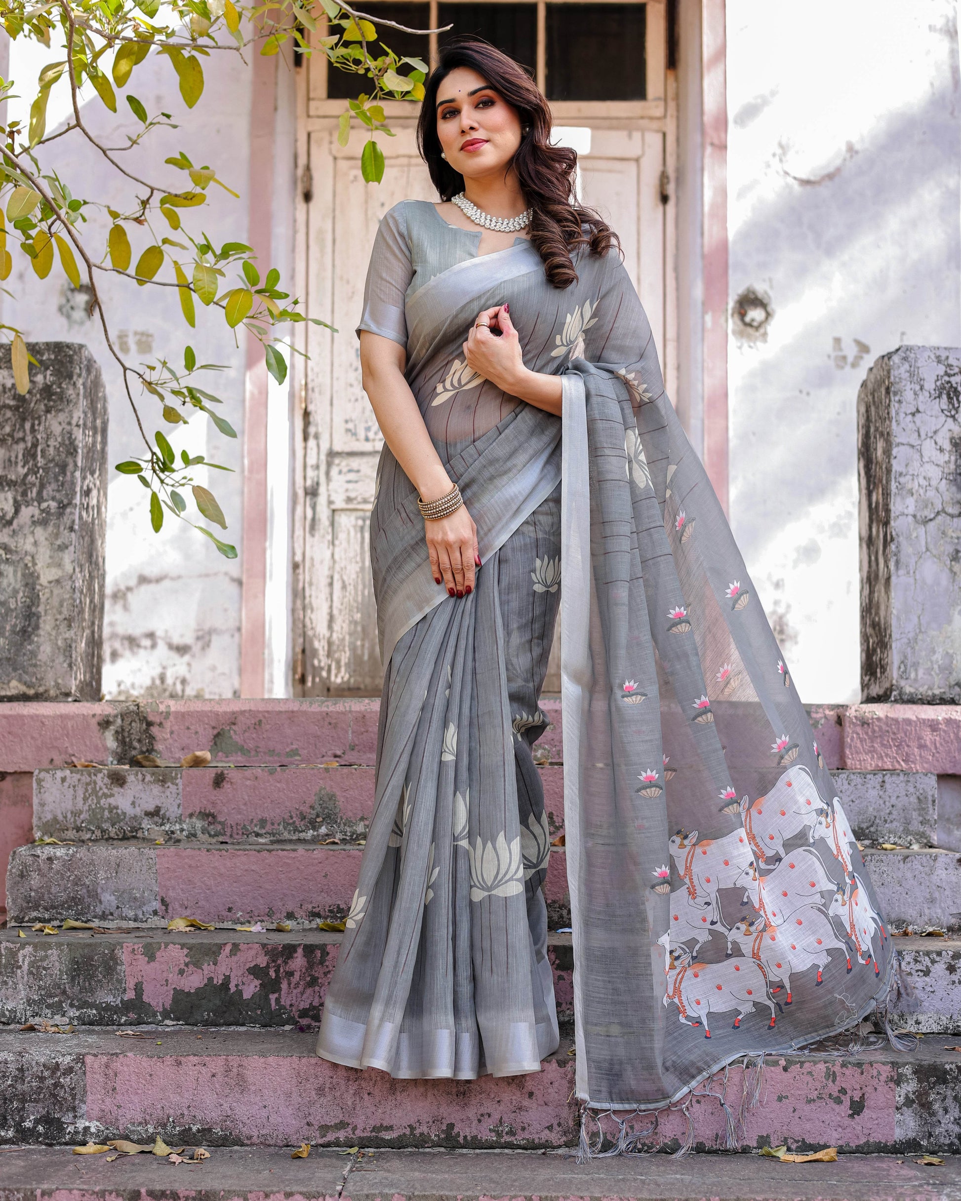 Multicolour Cotton Linen Saree with Traditional Patterns | Lightweight - SEEANS