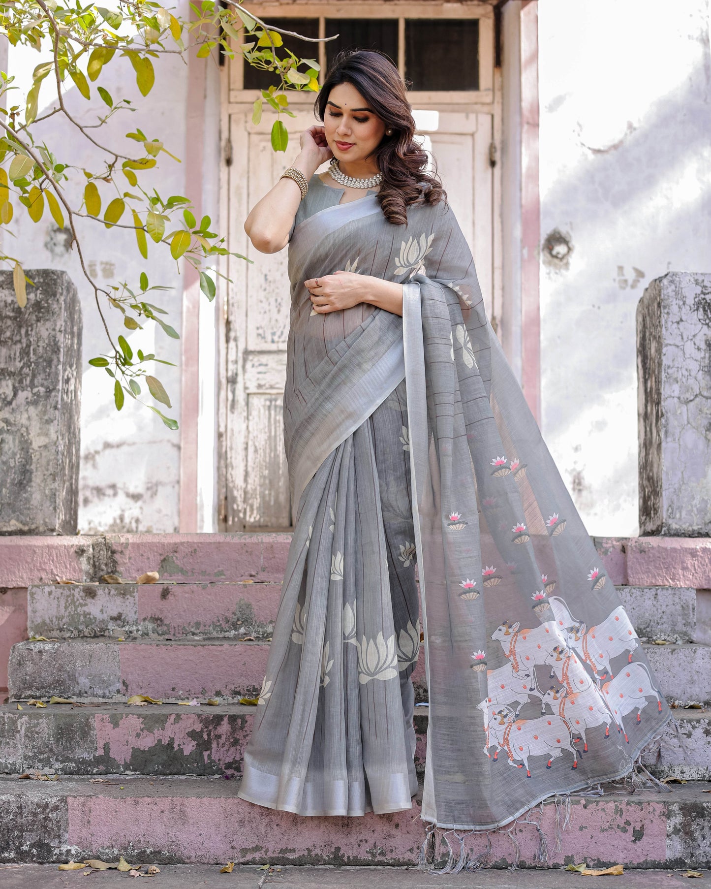 Multicolour Cotton Linen Saree with Traditional Patterns | Lightweight - SEEANS