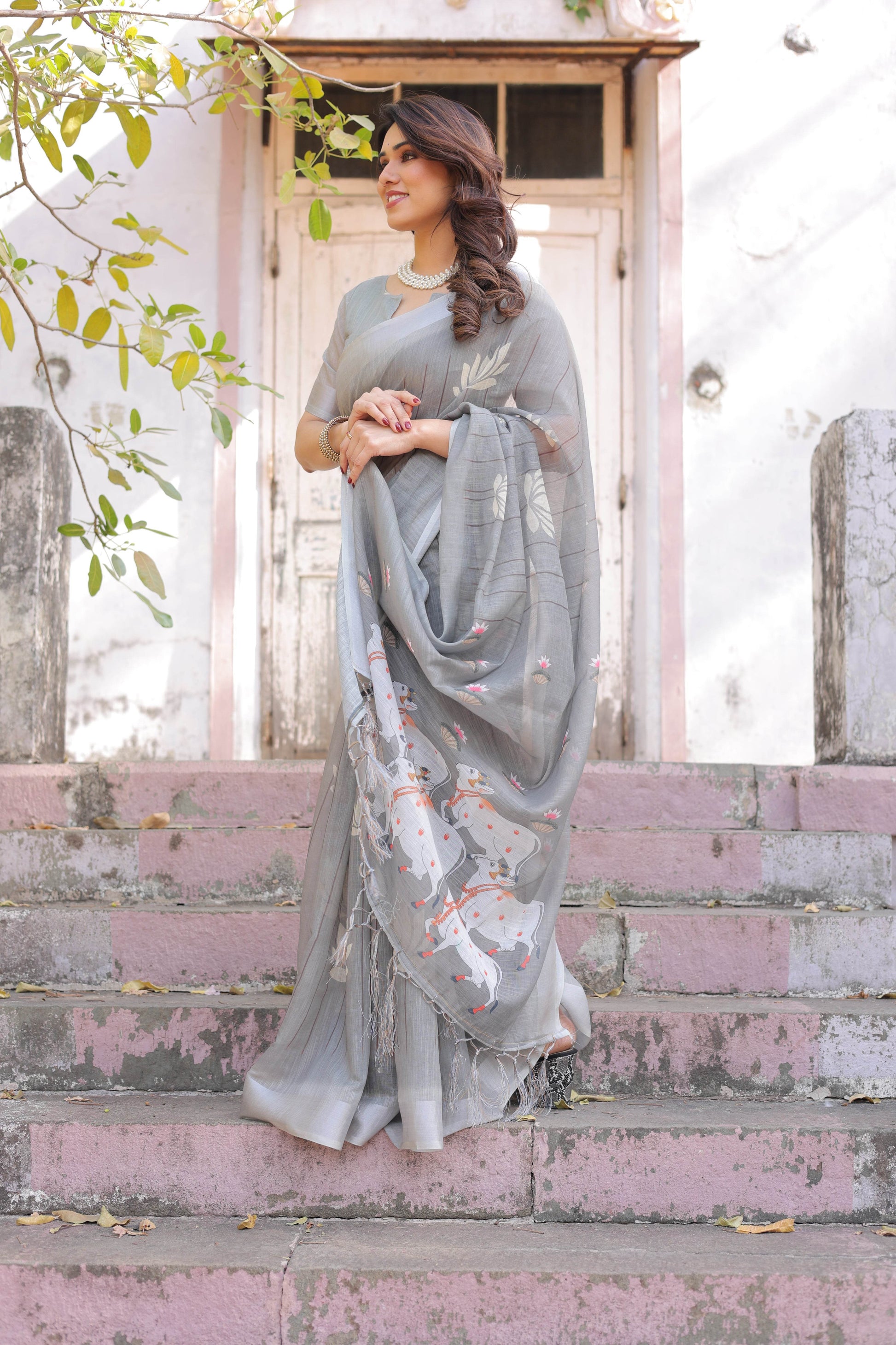 Multicolour Cotton Linen Saree with Traditional Patterns | Lightweight - SEEANS