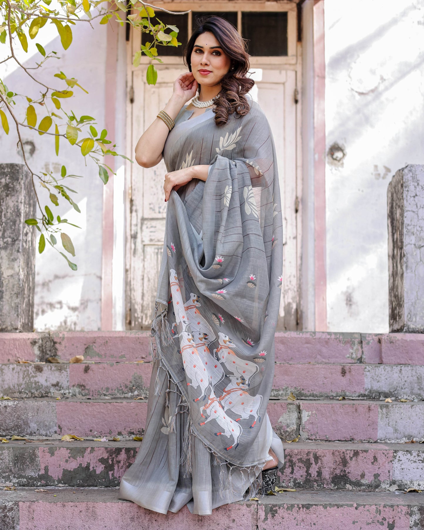 Multicolour Cotton Linen Saree with Traditional Patterns | Lightweight - SEEANS