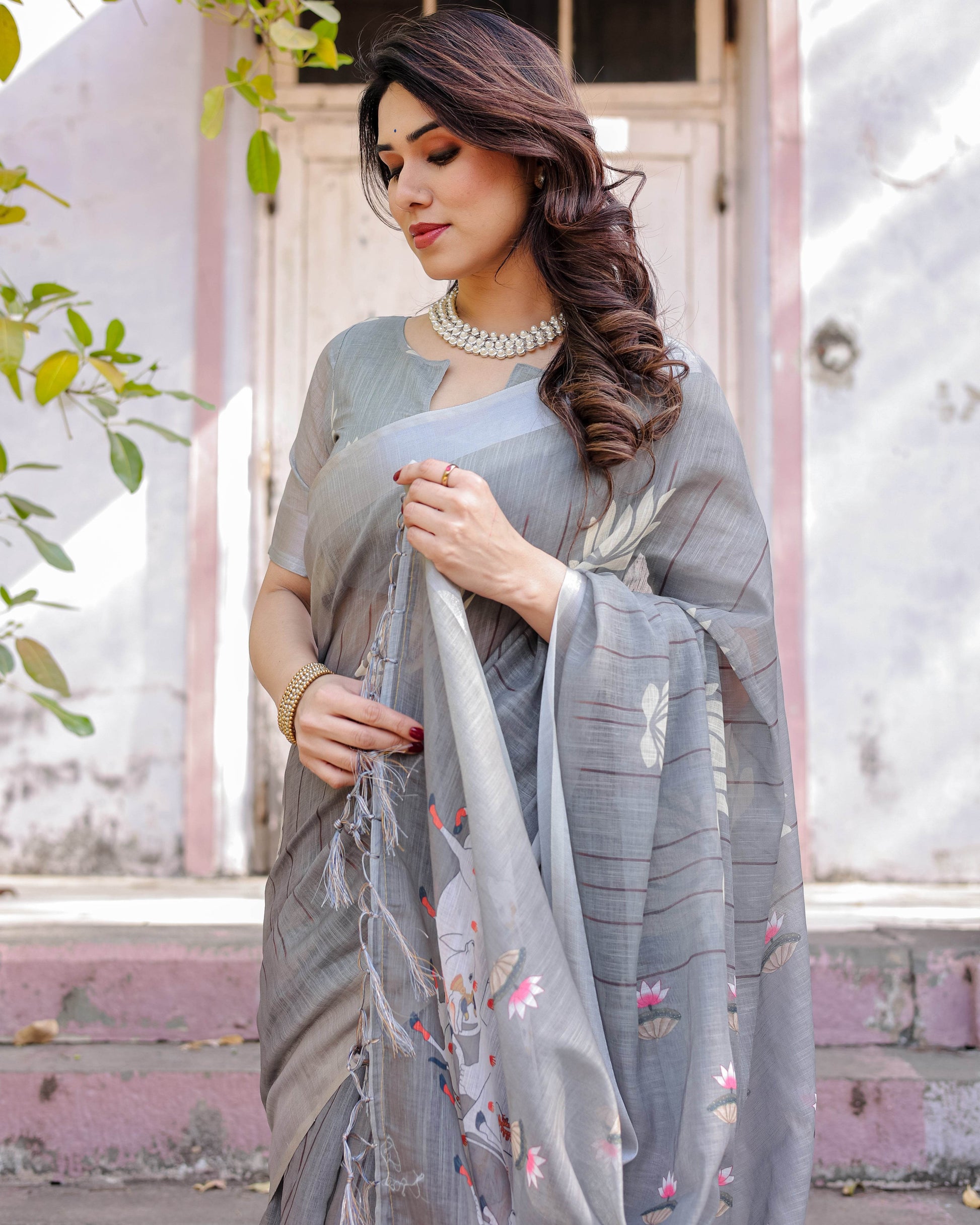 Multicolour Cotton Linen Saree with Traditional Patterns | Lightweight - SEEANS