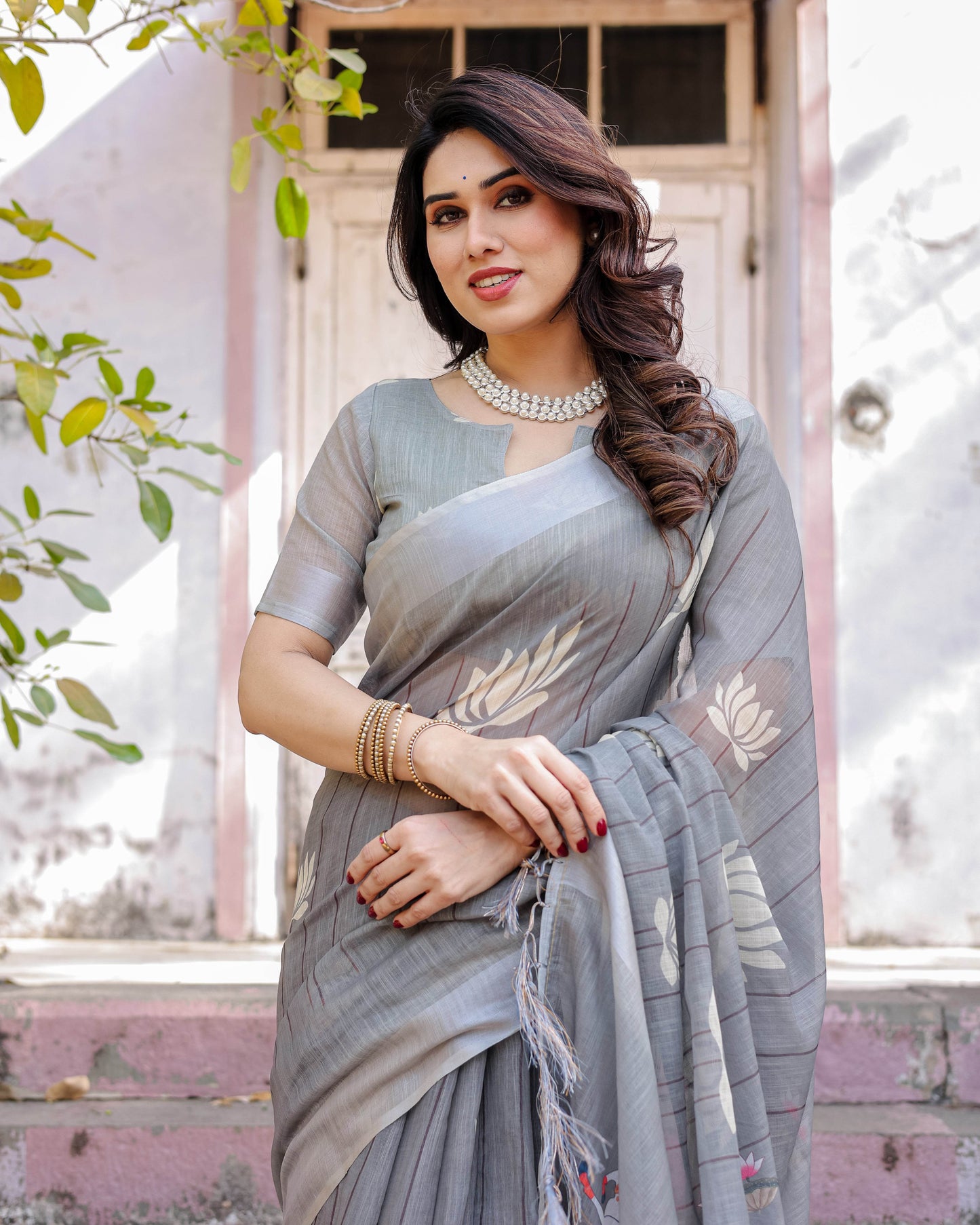 Multicolour Cotton Linen Saree with Traditional Patterns | Lightweight - SEEANS