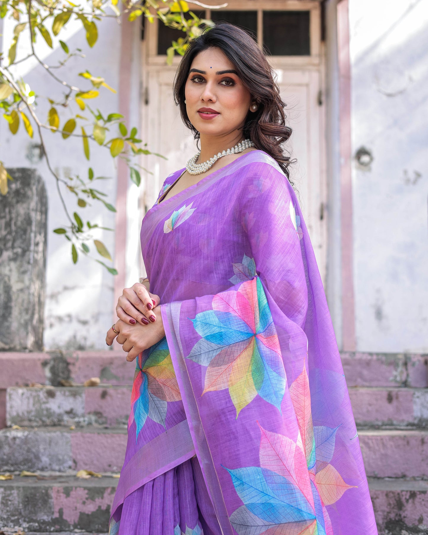 Multicolor Linen Saree with Traditional Patterns | Lightweight Festive Elegance - SEEANS