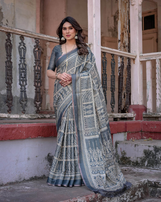 Multicolour Linen Saree with Traditional Patterns | Lightweight and Elegant - SEEANS