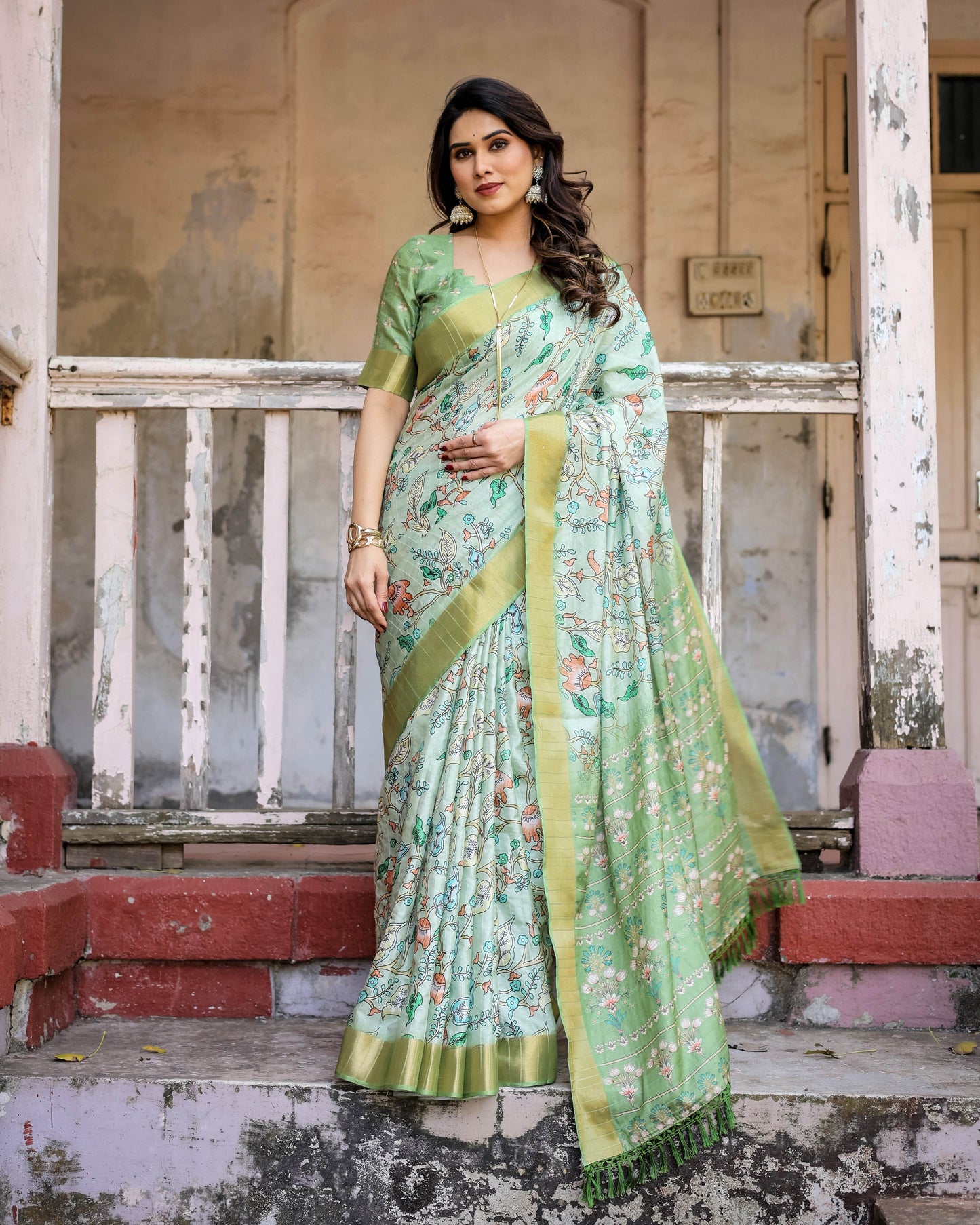 Multicolour Linen Saree with Traditional Patterns | Lightweight and Elegant - SEEANS