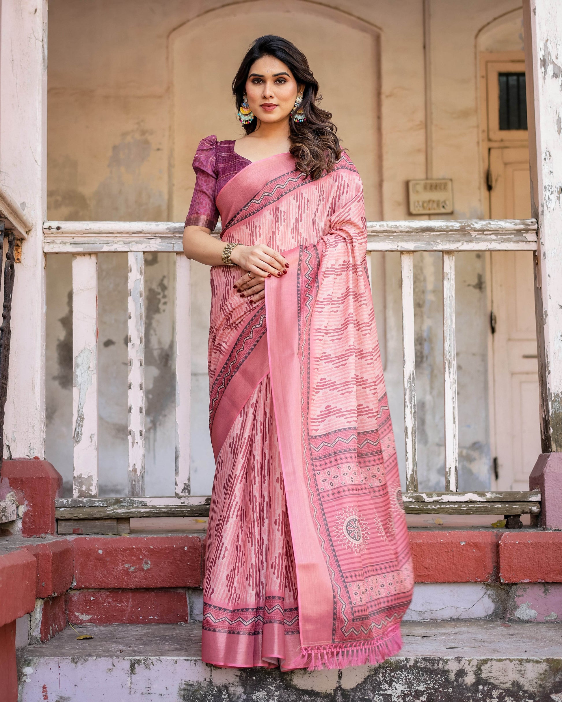 Multicolour Linen Saree with Traditional Patterns | Lightweight and Elegant - SEEANS