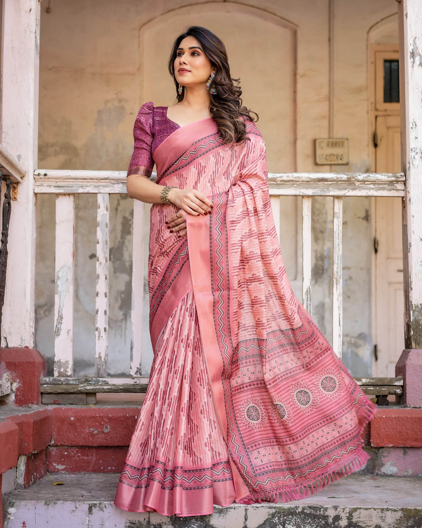 Multicolour Linen Saree with Traditional Patterns | Lightweight and Elegant - SEEANS