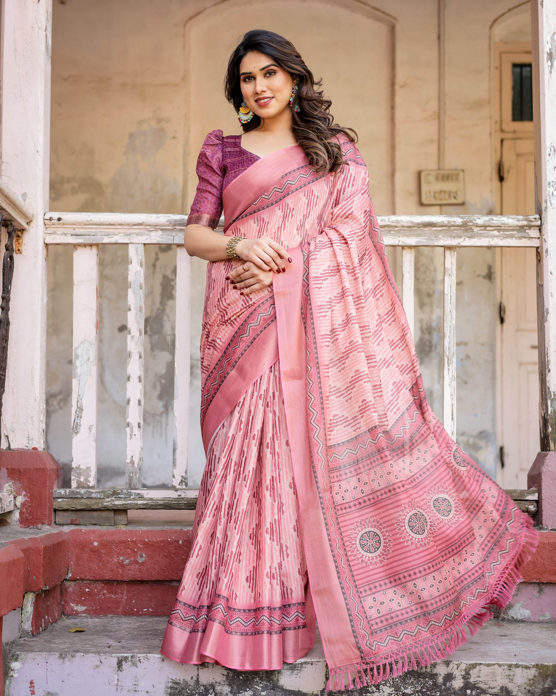 Multicolour Linen Saree with Traditional Patterns | Lightweight and Elegant - SEEANS