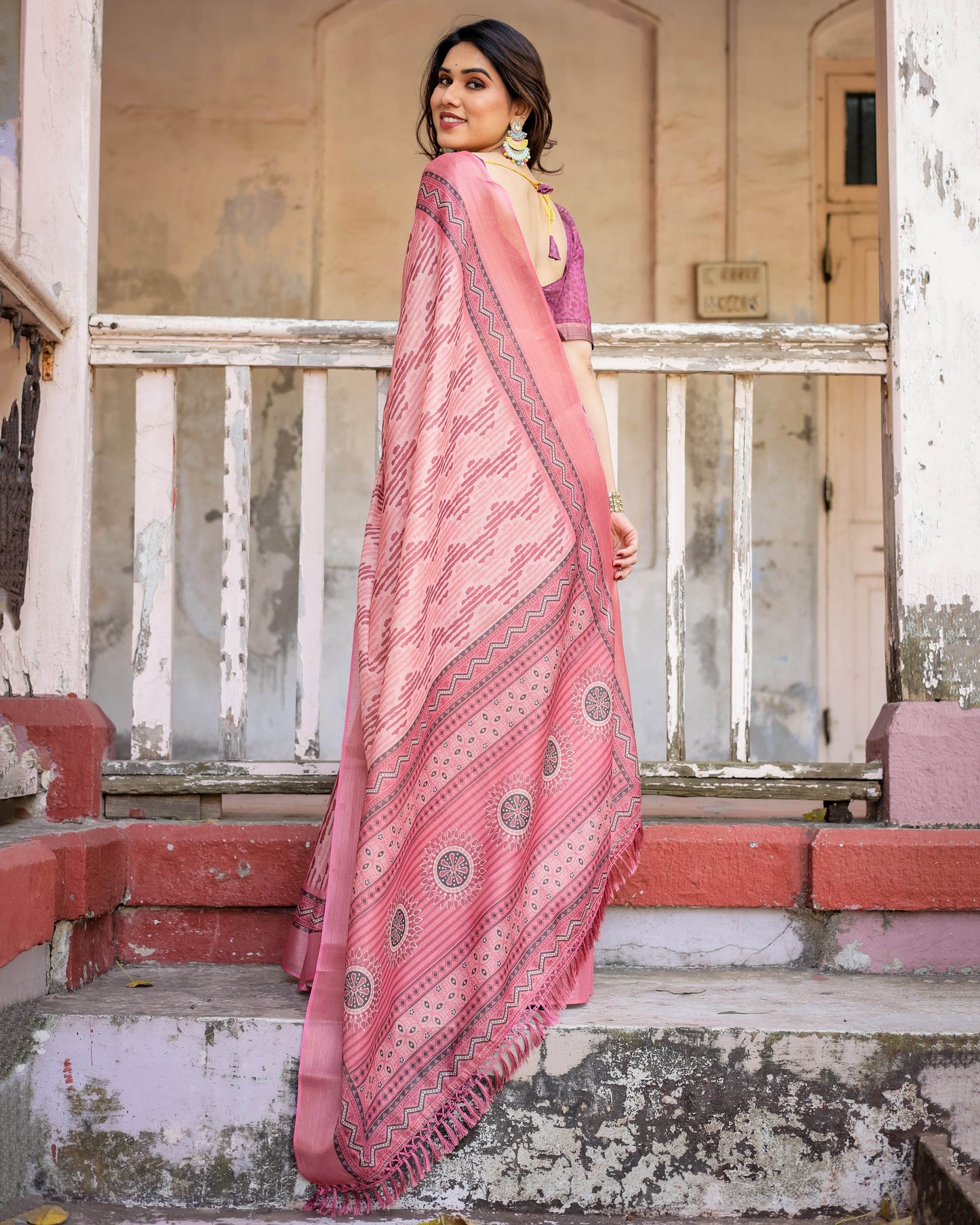 Multicolour Linen Saree with Traditional Patterns | Lightweight and Elegant - SEEANS