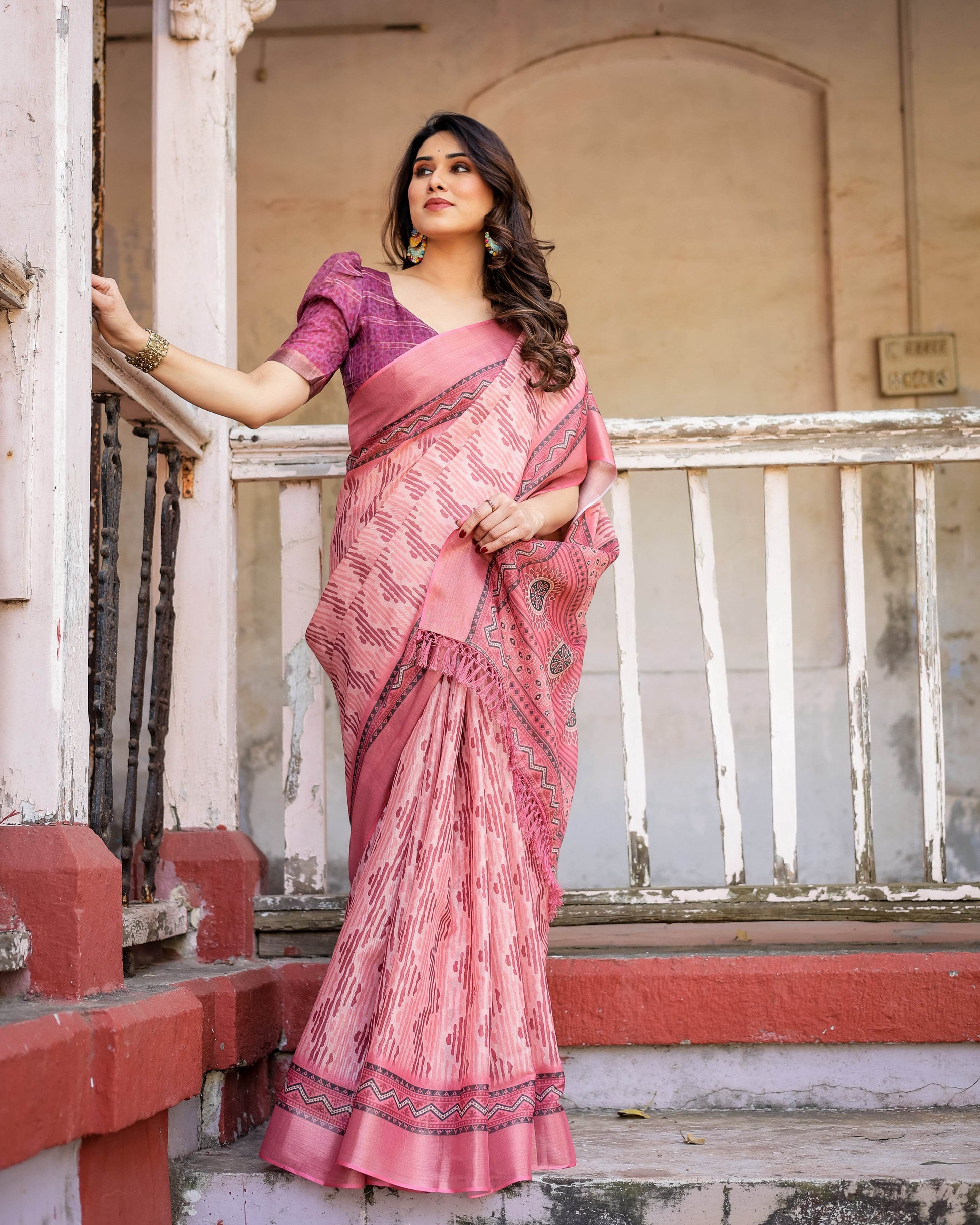 Multicolour Linen Saree with Traditional Patterns | Lightweight and Elegant - SEEANS