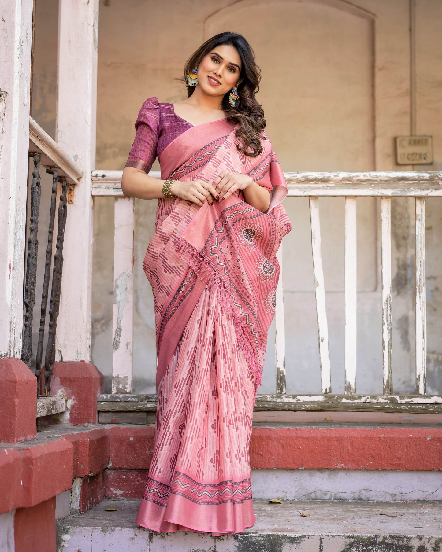 Multicolour Linen Saree with Traditional Patterns | Lightweight and Elegant - SEEANS