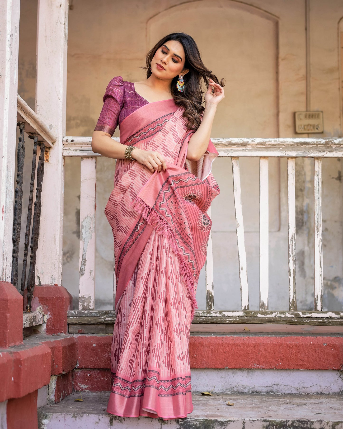 Multicolour Linen Saree with Traditional Patterns | Lightweight and Elegant - SEEANS