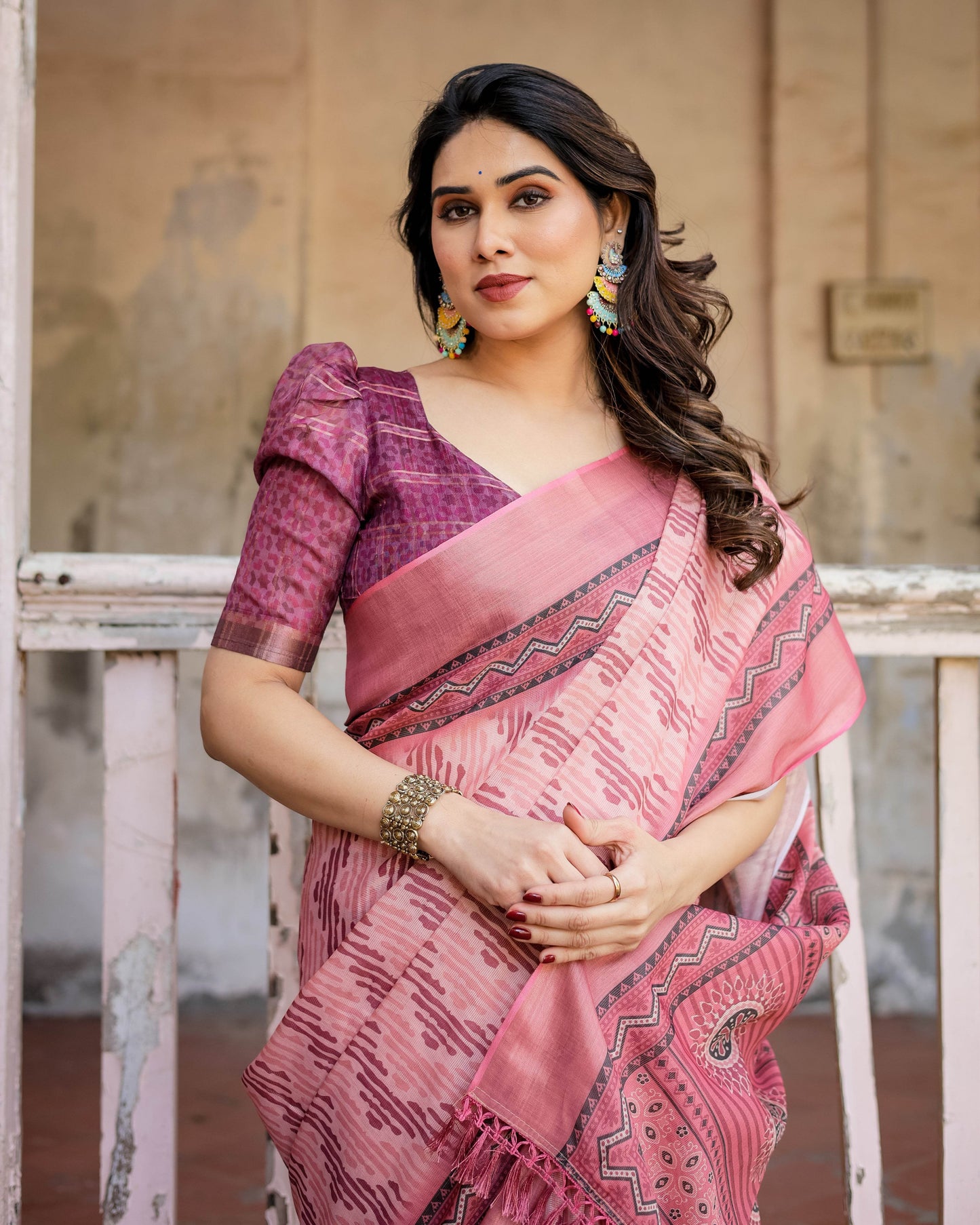 Multicolour Linen Saree with Traditional Patterns | Lightweight and Elegant - SEEANS