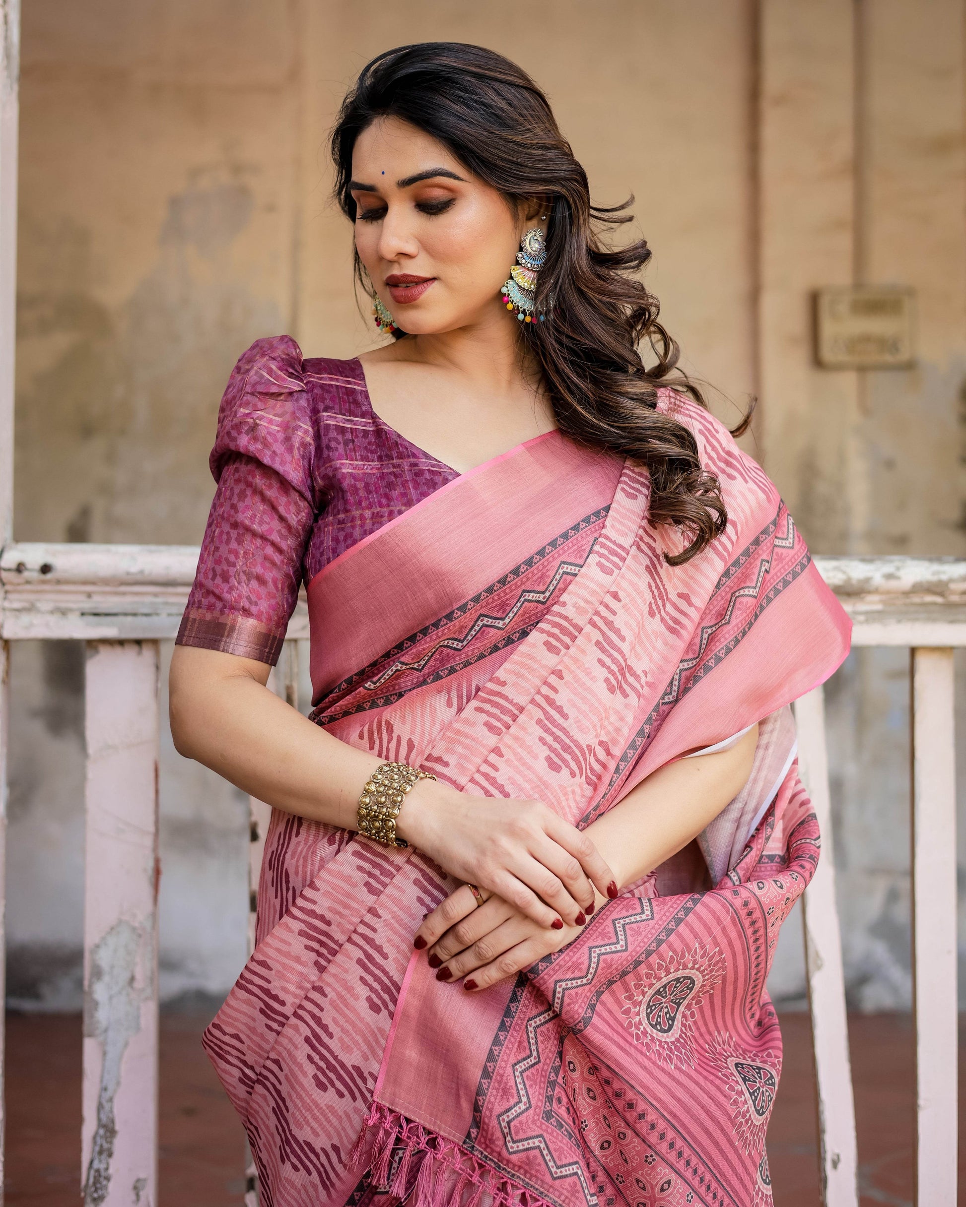 Multicolour Linen Saree with Traditional Patterns | Lightweight and Elegant - SEEANS