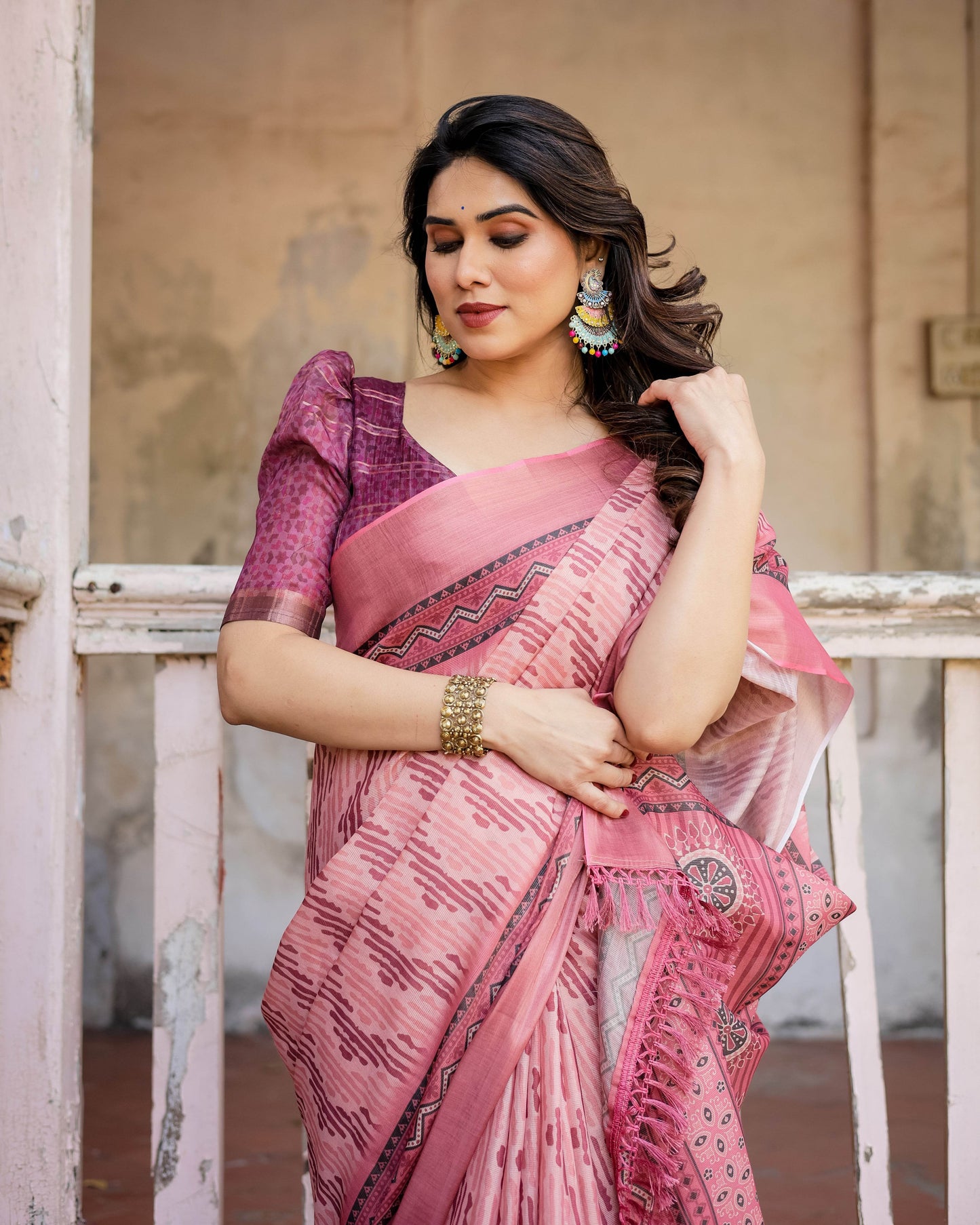 Multicolour Linen Saree with Traditional Patterns | Lightweight and Elegant - SEEANS