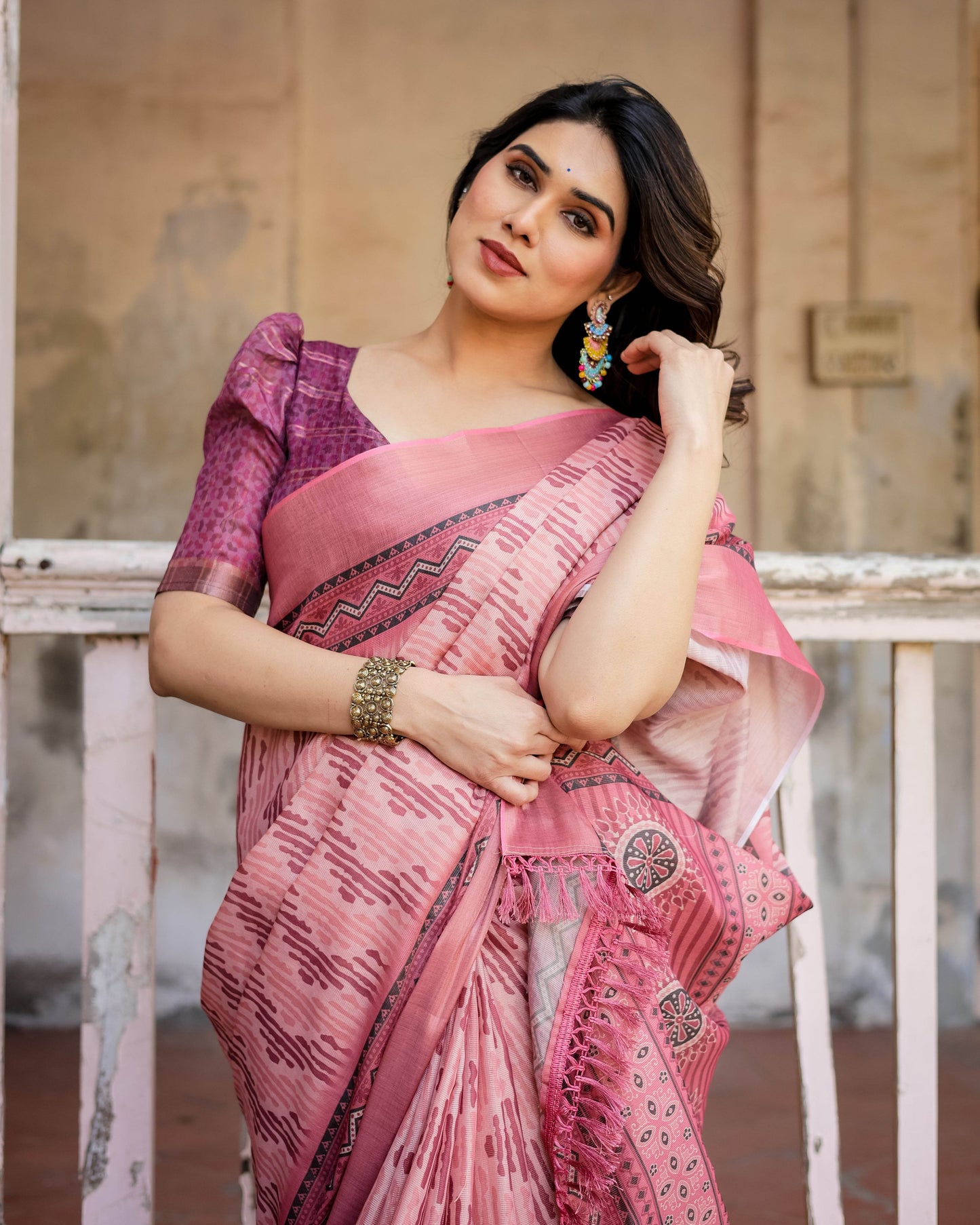 Multicolour Linen Saree with Traditional Patterns | Lightweight and Elegant - SEEANS