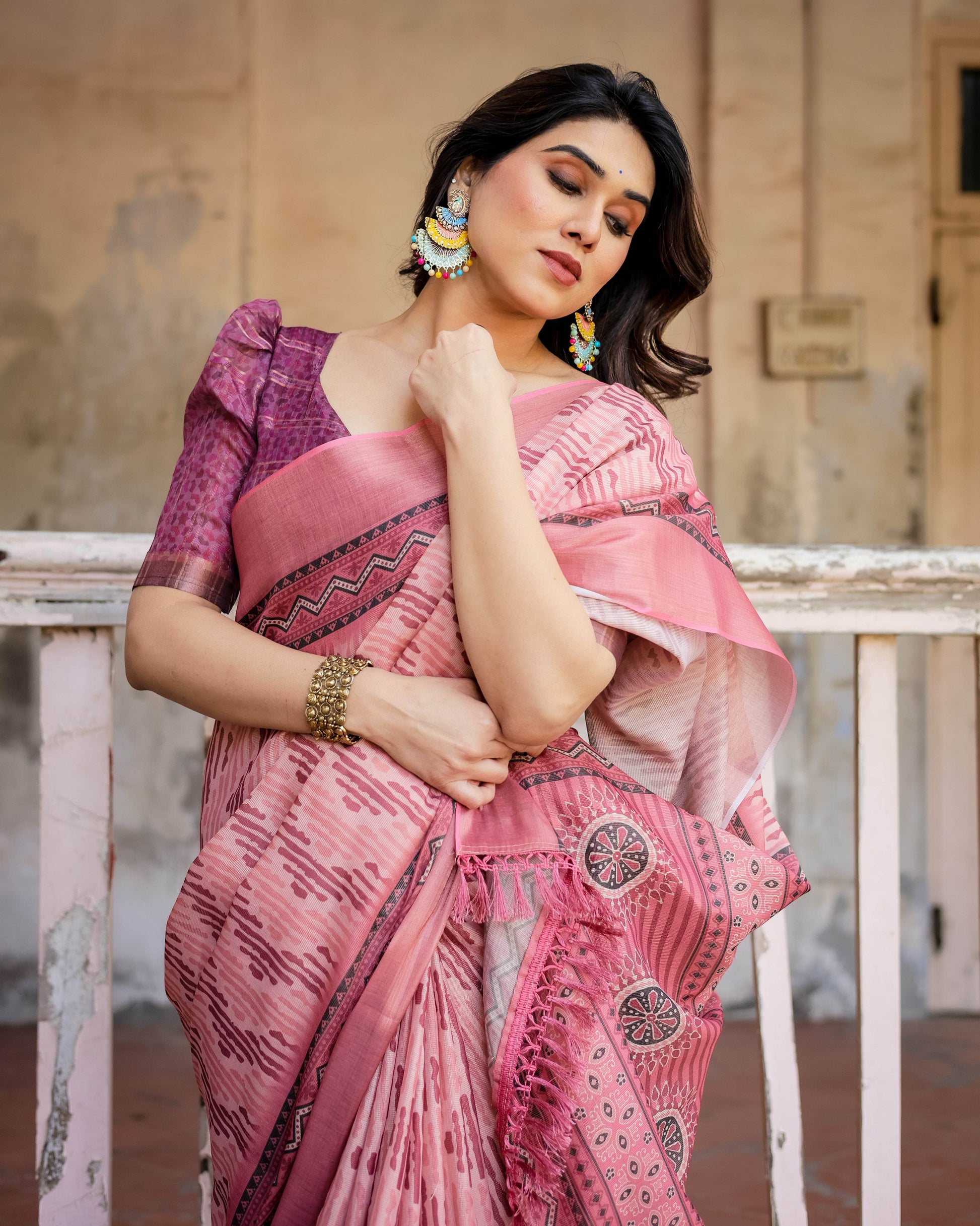 Multicolour Linen Saree with Traditional Patterns | Lightweight and Elegant - SEEANS