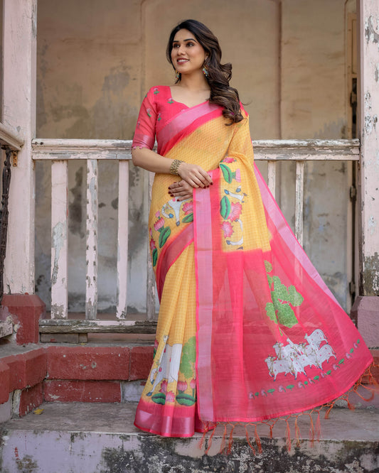 Multicolor Cotton Linen Saree with Timeless Elegance | Perfect for Every Occasion - SEEANS