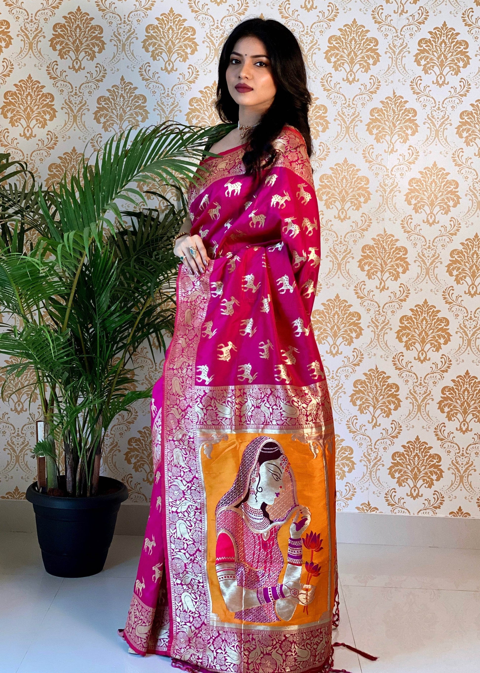 Pure Banarasi Silk Saree with Zari Weaving – Traditional Elegance for Every Wardrobe - SEEANS