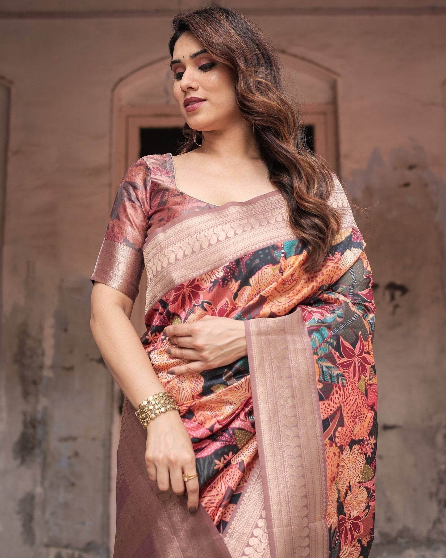 Exotic Multicolor Banarasi Silk Saree with Zari Border and Tassels - SEEANS