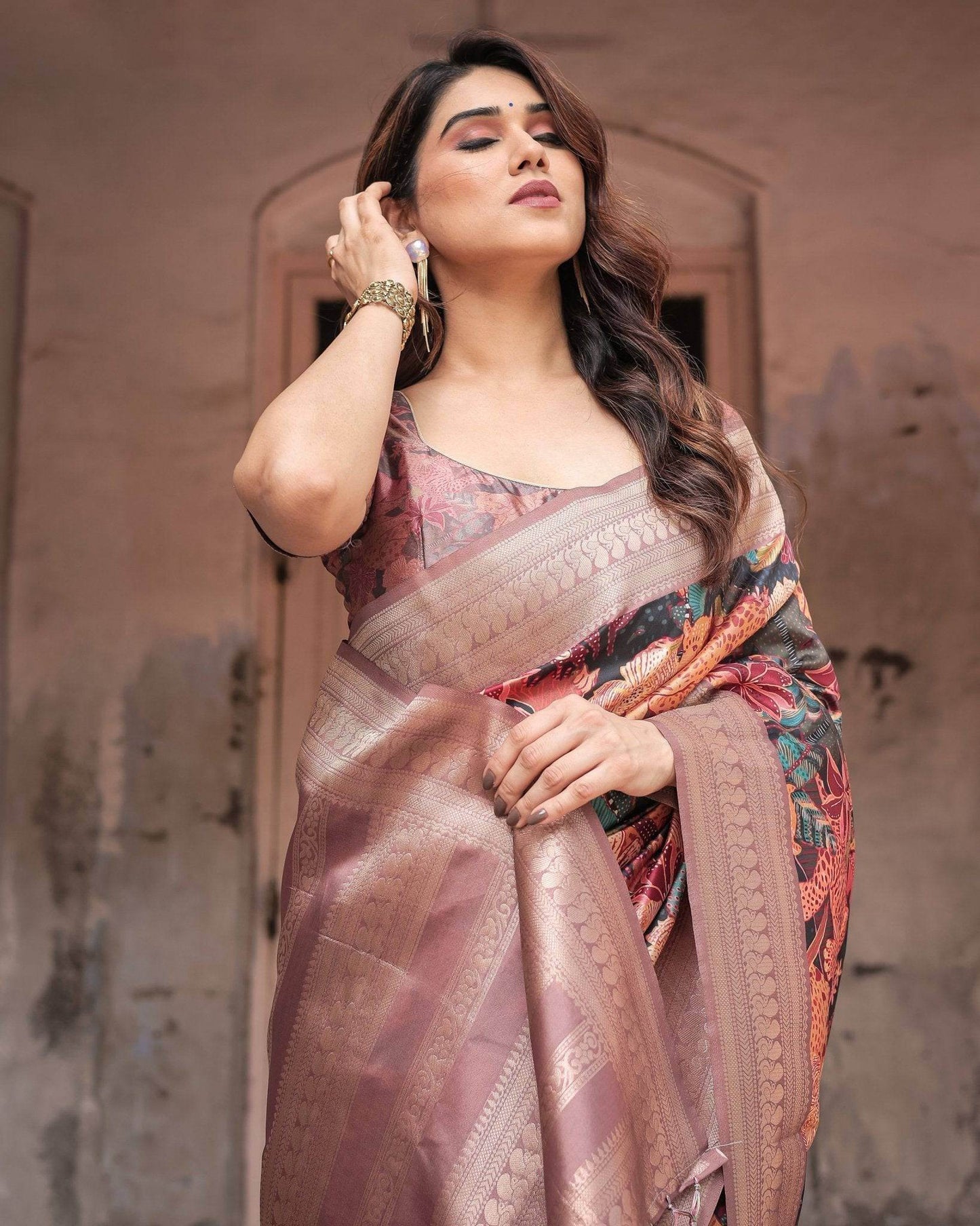 Exotic Multicolor Banarasi Silk Saree with Zari Border and Tassels - SEEANS