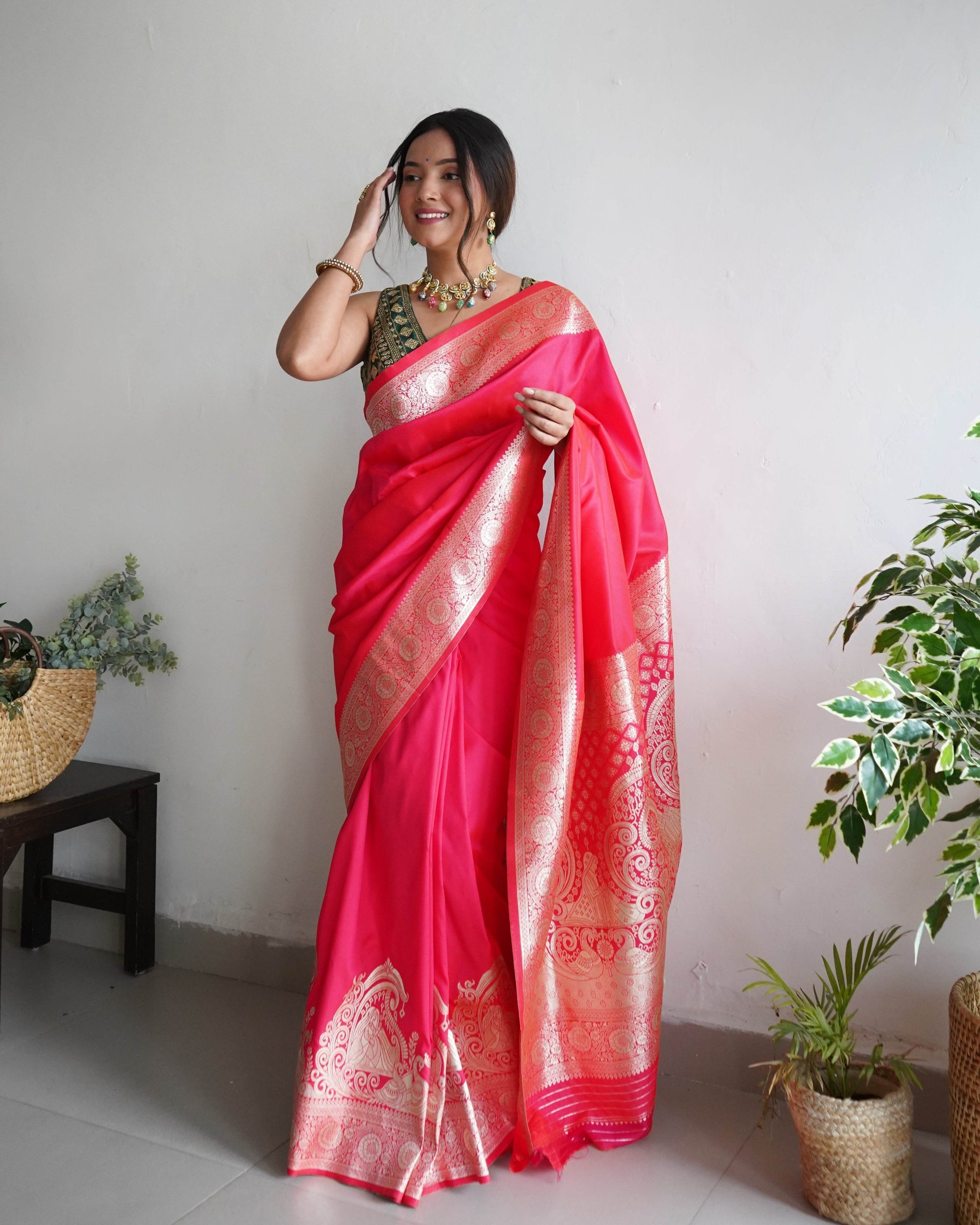 Pure Banarasi Silk Saree with Zari Weaving – Elegant Traditional Wear - SEEANS