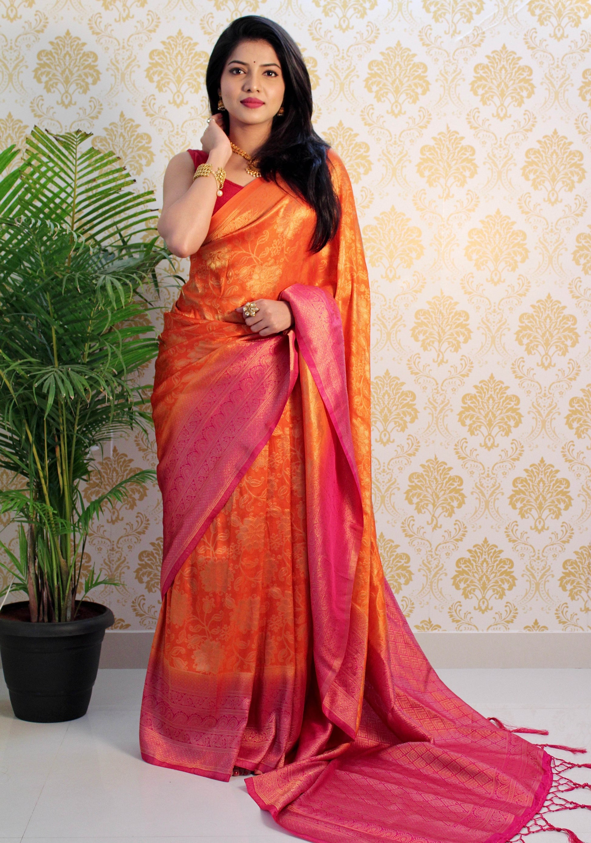 Pure Banarasi Silk Saree with Zari Weaving – Vintage Royal Design - SEEANS