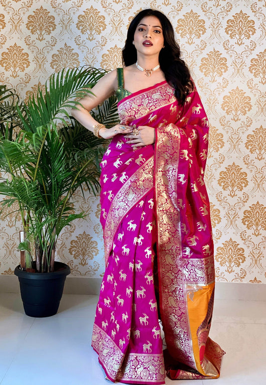 Pure Banarasi Silk Saree with Zari Weaving – Traditional Elegance for Every Wardrobe - SEEANS