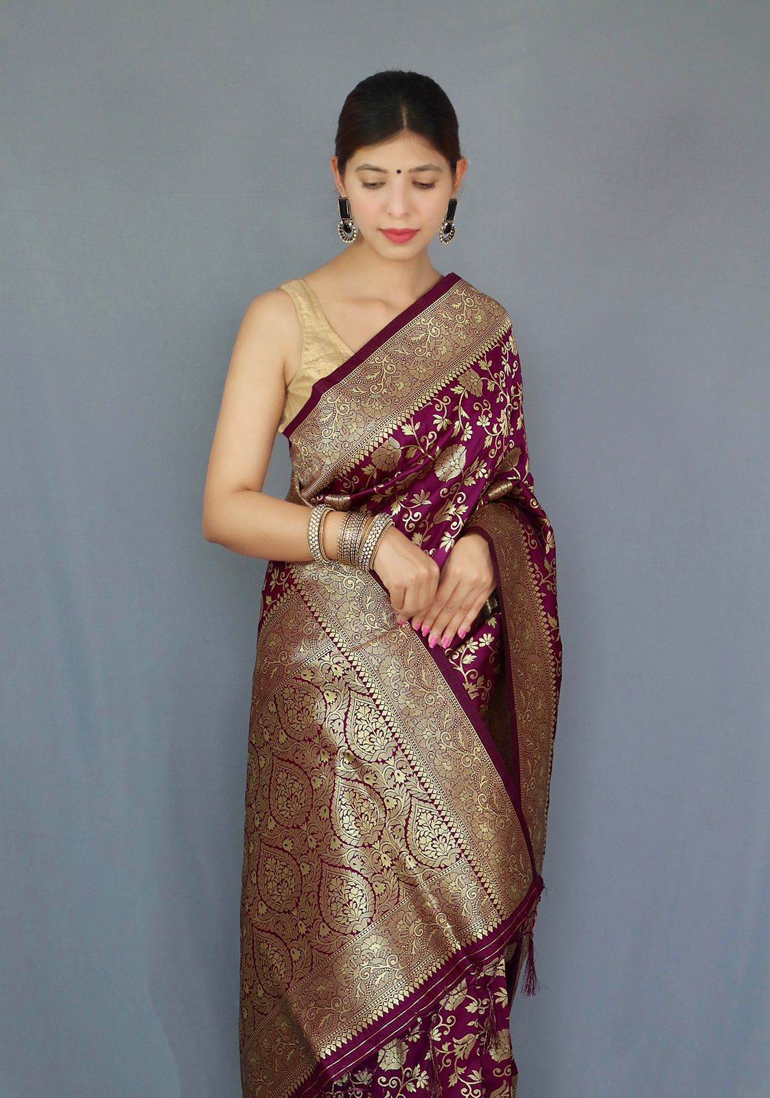 Pure Banarasi Silk Saree with Zari Weaving | Royal Traditional Elegance - SEEANS