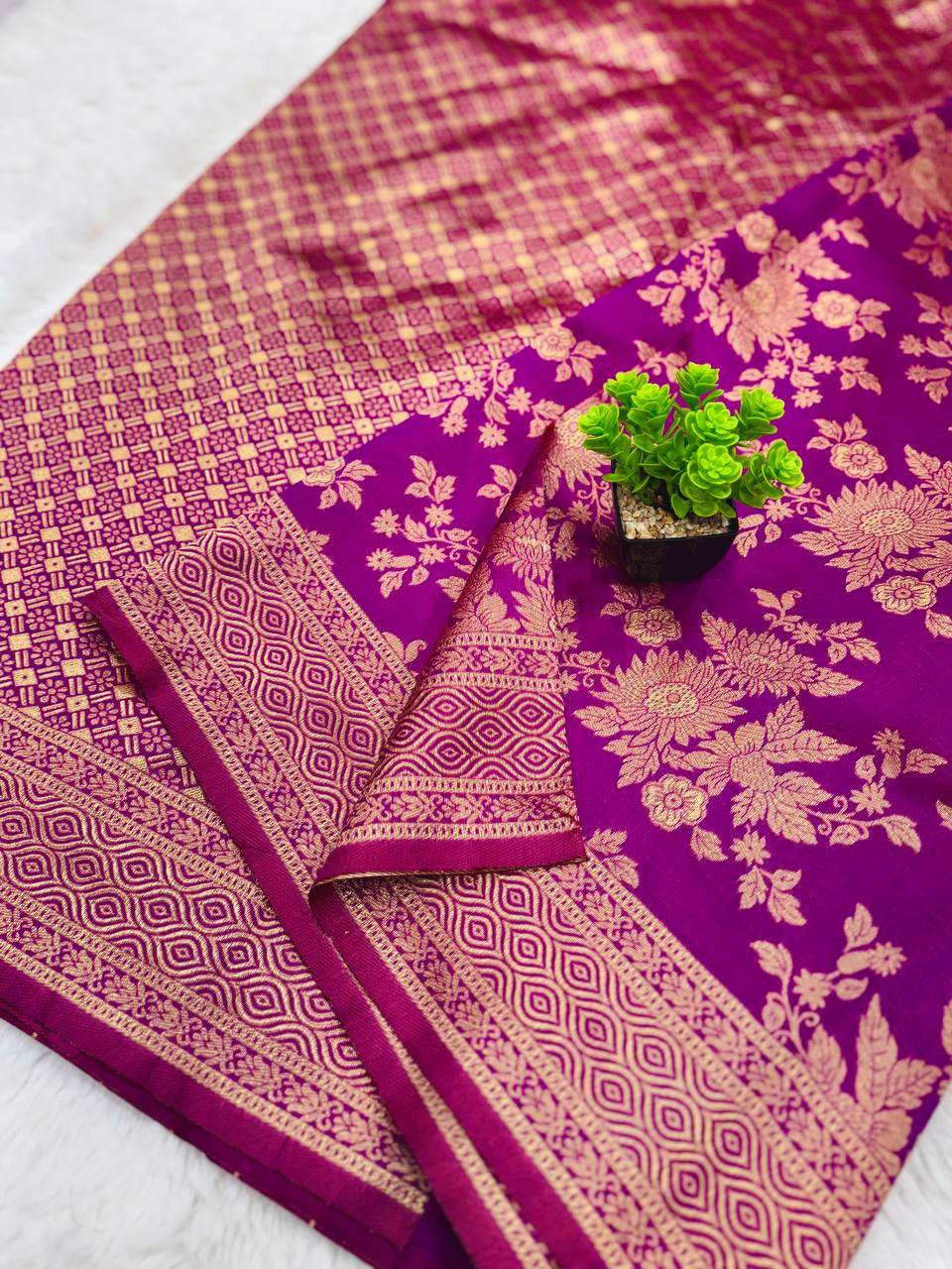 Lichi Silk Saree with Golden Weaving Flower Butta | Traditional Wear for Women - SEEANS