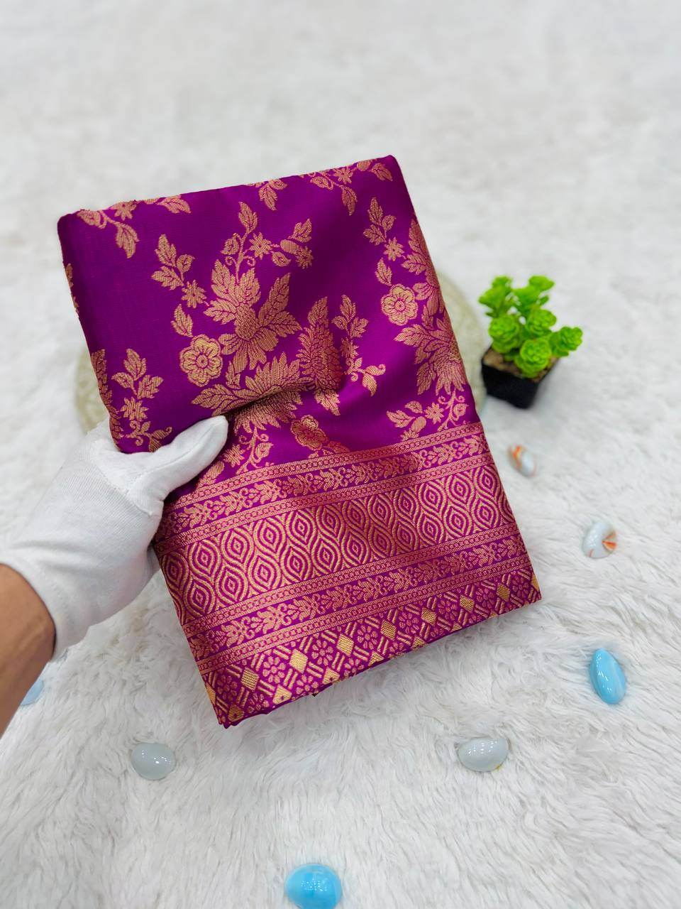 Lichi Silk Saree with Golden Weaving Flower Butta | Traditional Wear for Women - SEEANS