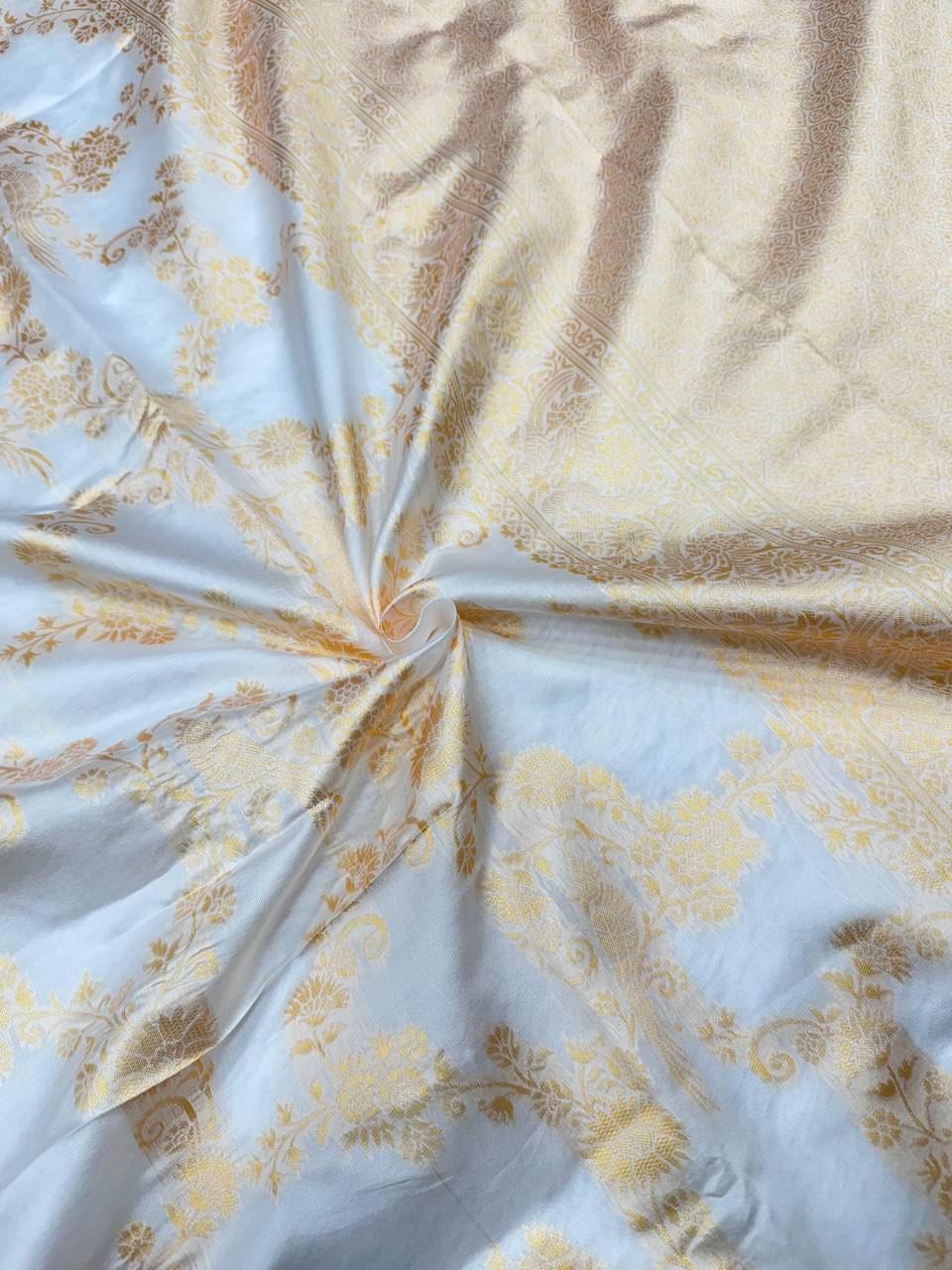 Graceful White Banarasi Saree with Gold Embroidery Work - SEEANS